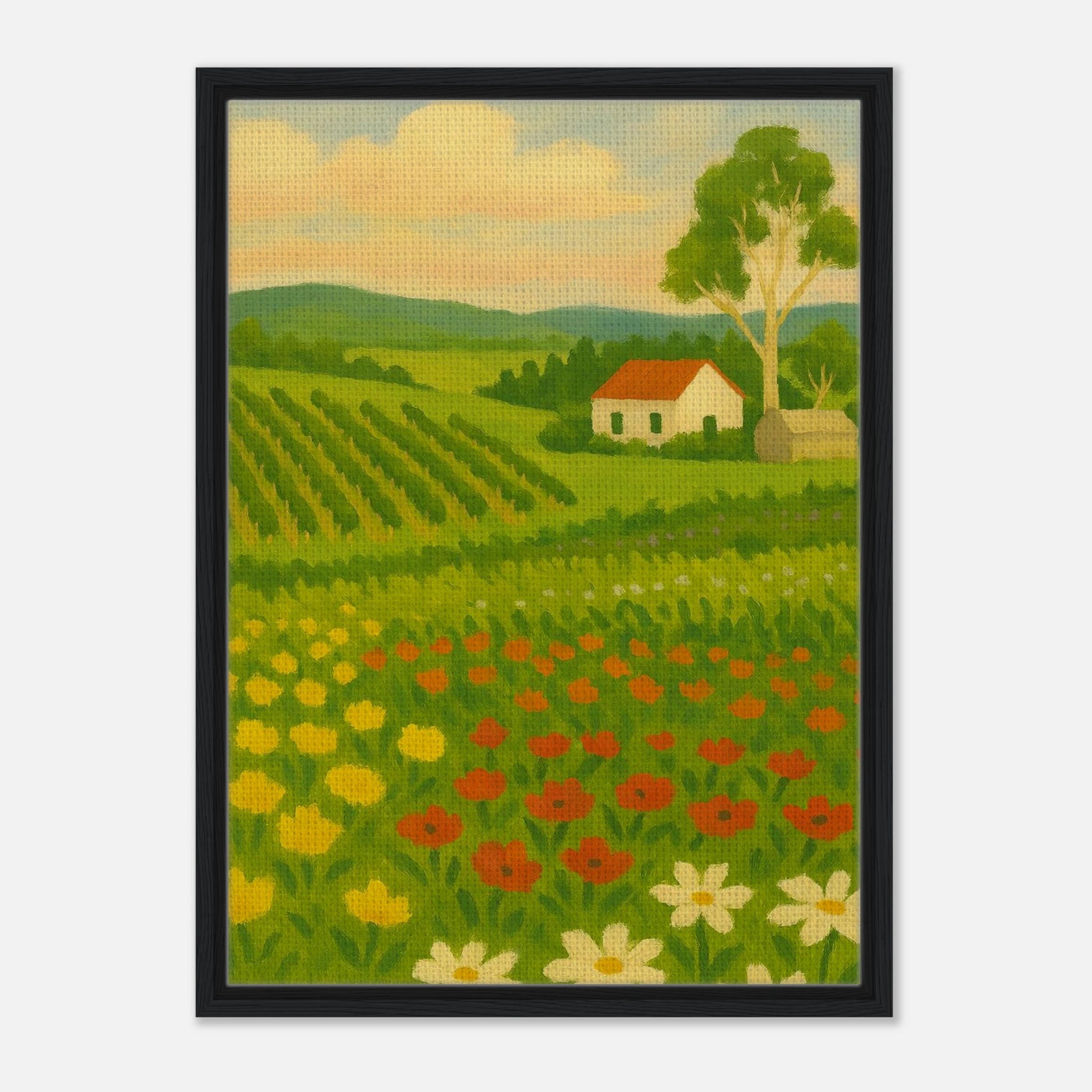 Black frame 50x70 cm 20x28″ - Vineyard & Wildflowers – Australian Countryside Canvas Wall Art - Play By Print