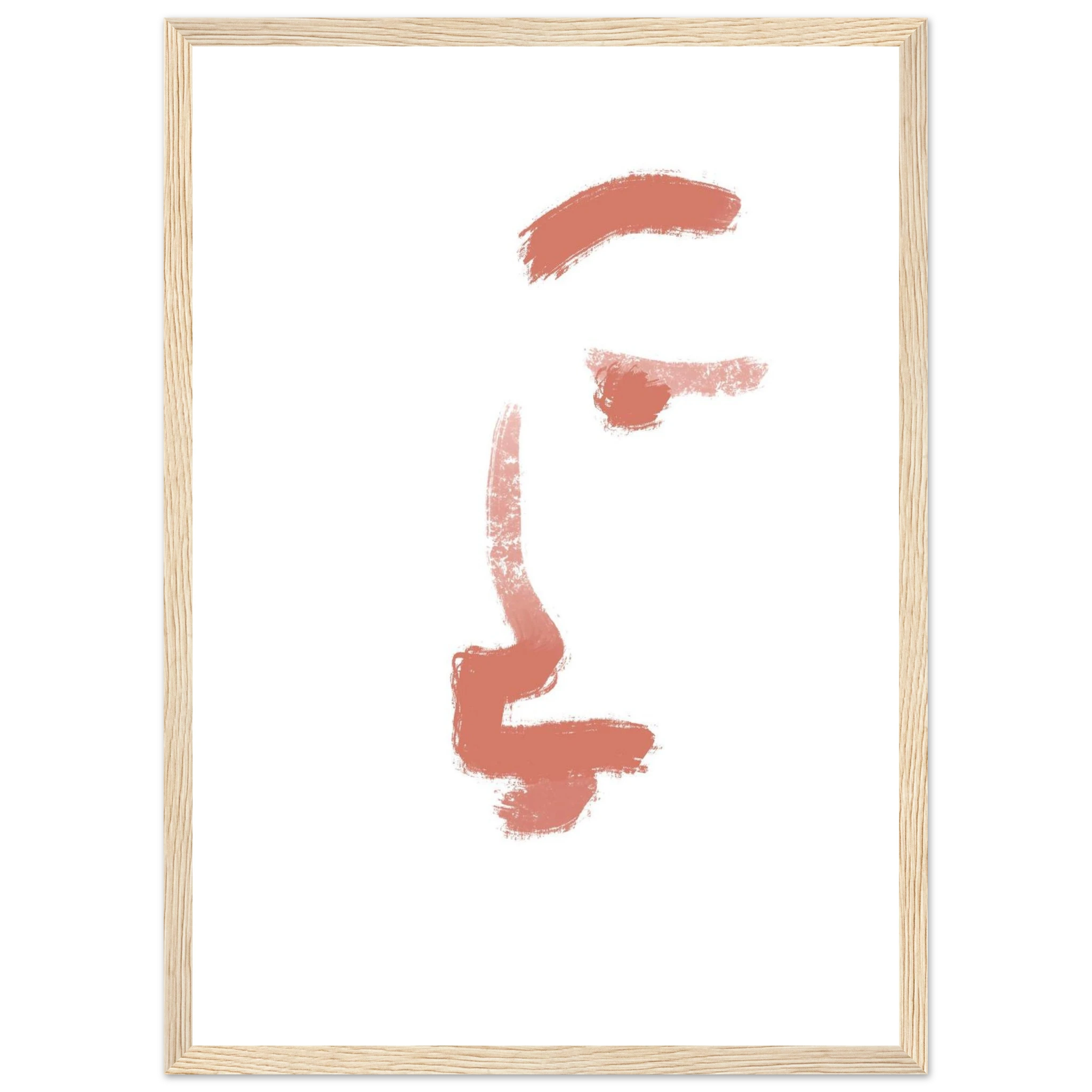 Wood frame - Bare Expression – Minimalist Abstract Face Print in Terracotta - Daisy