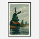 Black frame 40x60 cm 16x24″ - Dutch Windmills at Zaandam – Gouache-Style Art Print - Play By Print