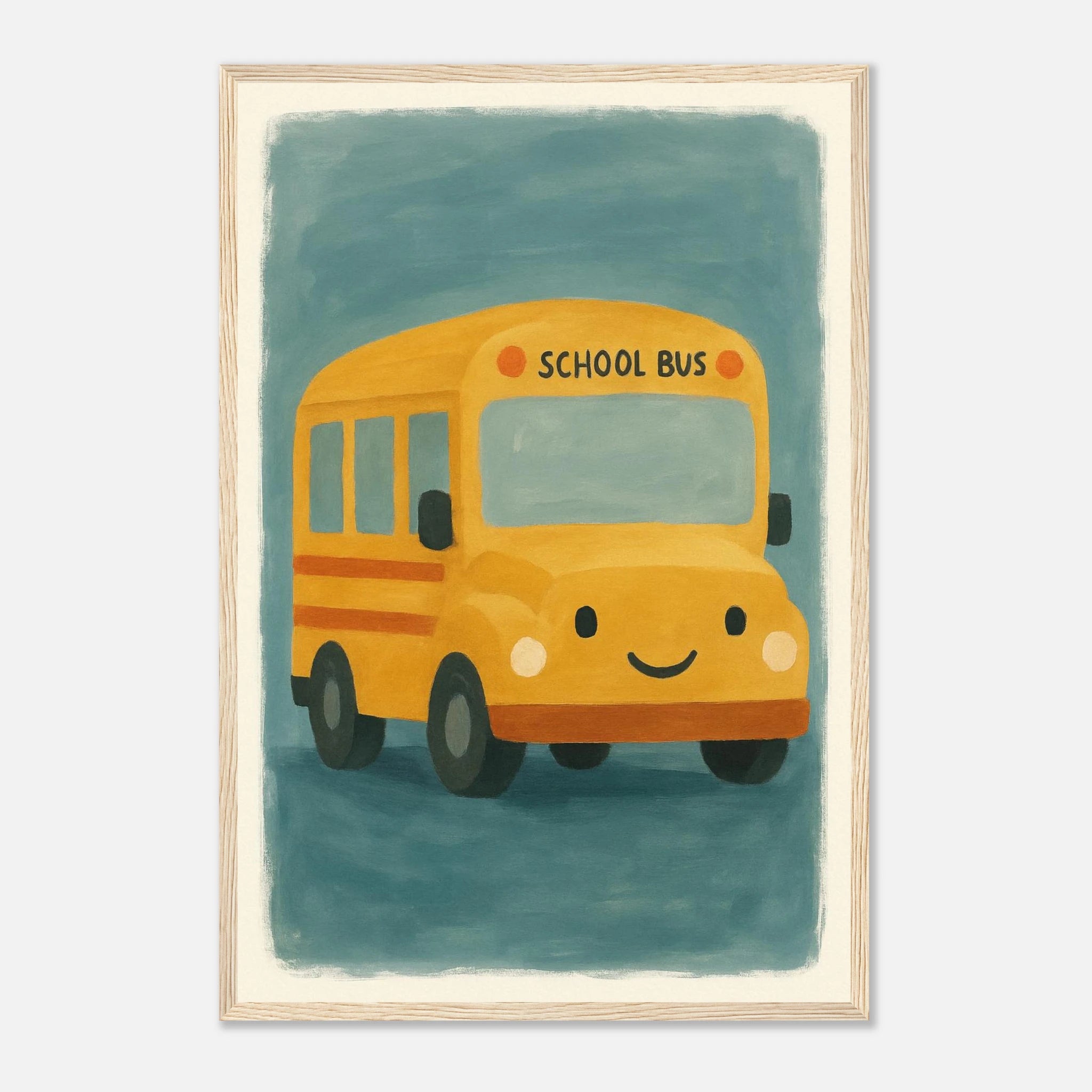 Wood frame 40x60 cm 16x24″ - Happy School Bus – Whimsical Nursery Art Print - Play By Print