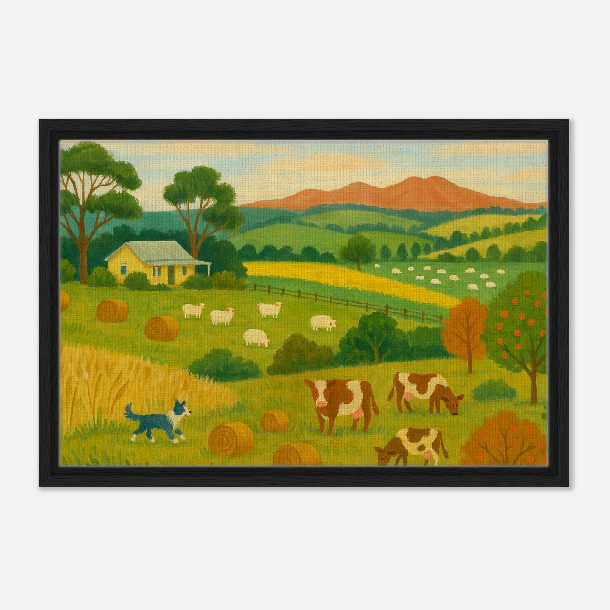 Black frame 40x60 cm 16x24″ - Australian Farm Life Landscape Canvas Wall Art - Play By Print