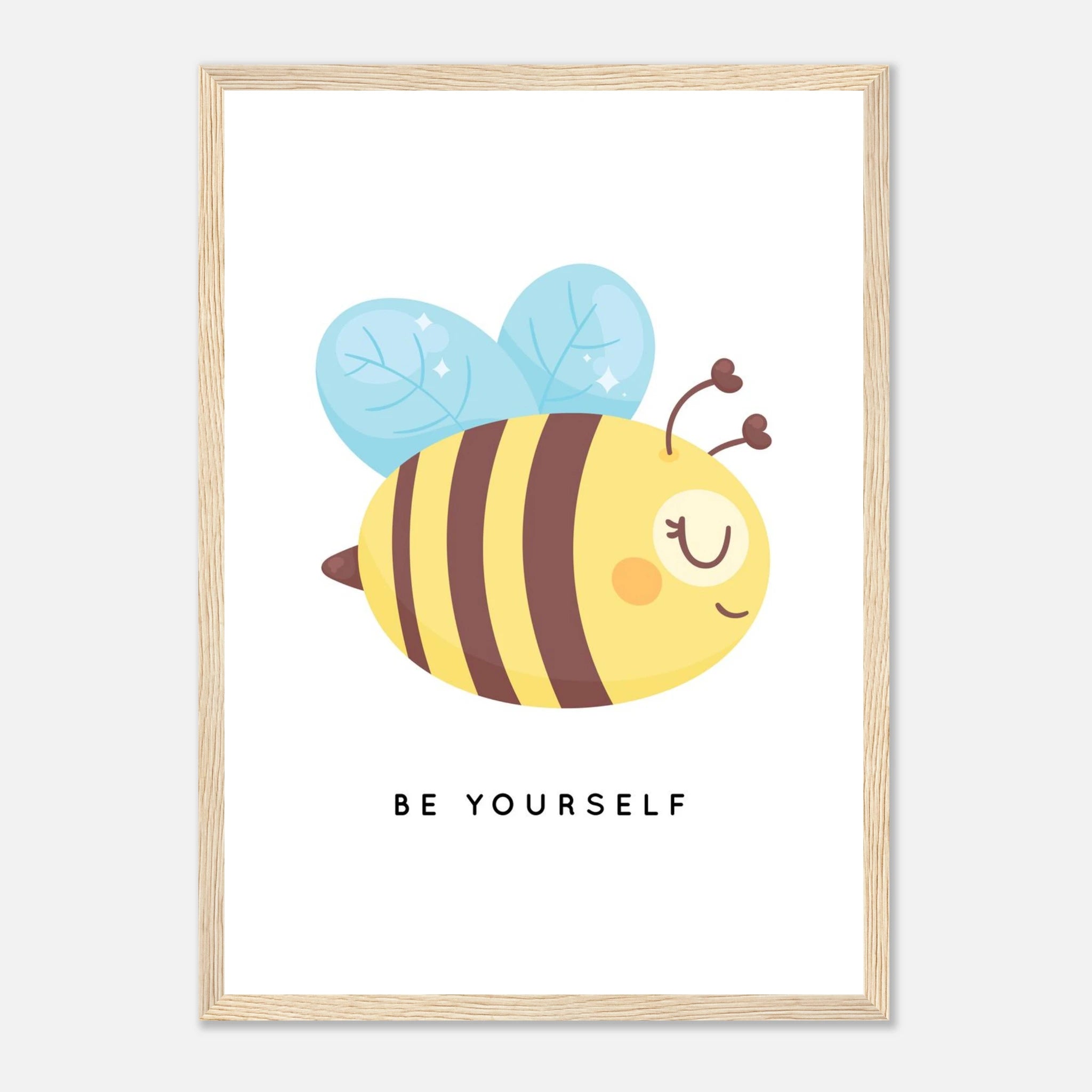Wood frame - Be Yourself Bee Poster | Positive Quote Wall Art for Kids - Elena