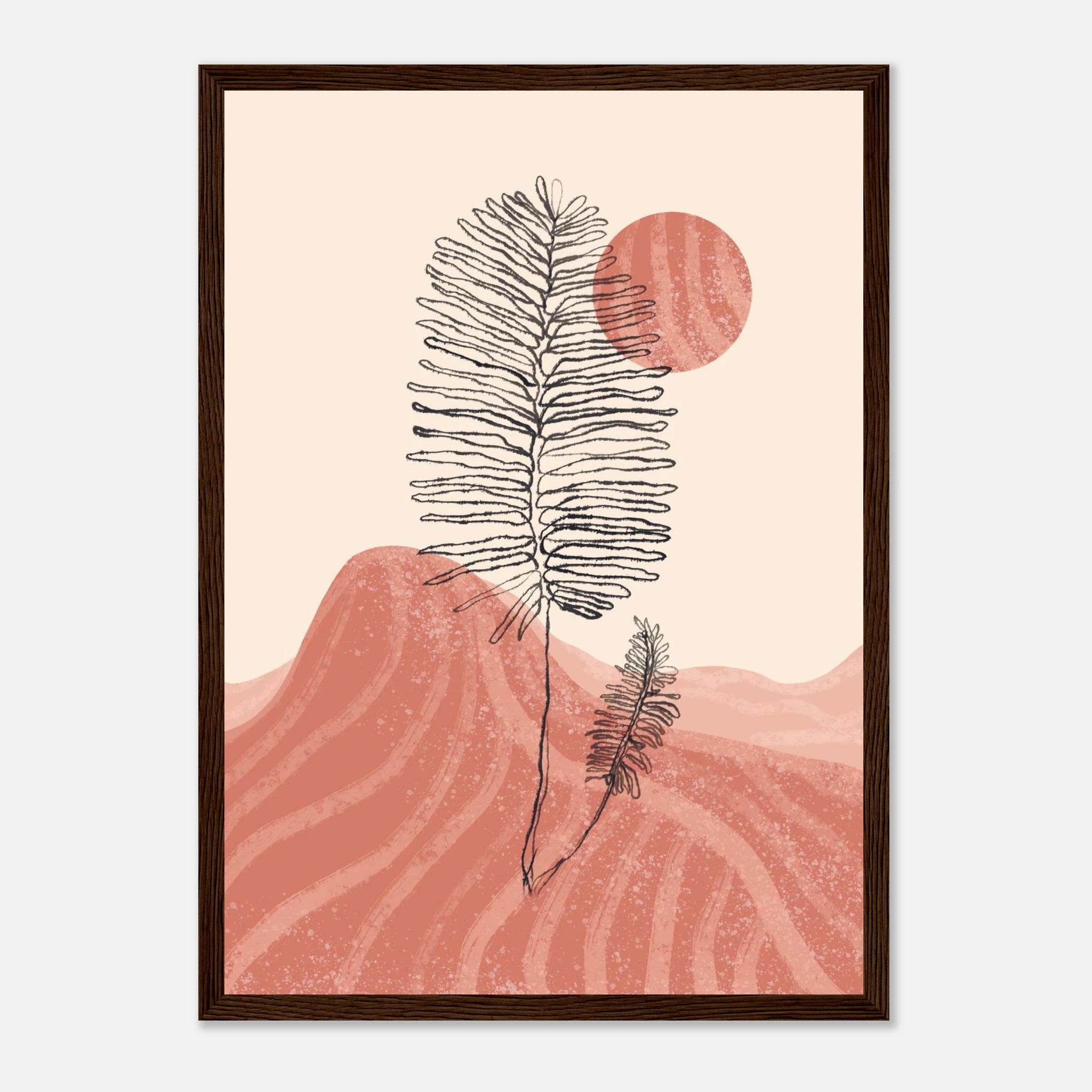 Dark wood frame - Terracotta Sun & Palm – Minimalist Abstract Desert Landscape by Daisy - Daisy