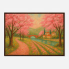 Dark wood frame A2 (42 x 59.4 cm) - Spring Cherry Blossom Lane – Pink Blossoms by the River Art Print - Play By Print