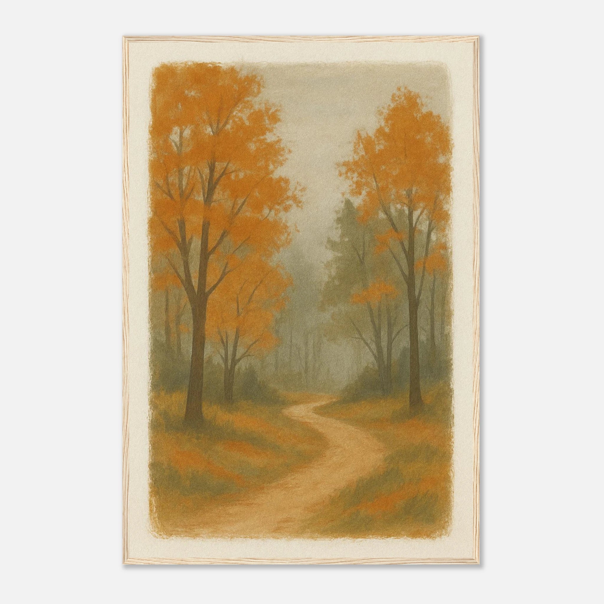 Wood frame 60x90 cm 24x36″ - Whispering Path – Misty Autumn Forest Wall Art Print - Play By Print