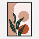 Black frame - Sage Leaves & Terracotta Sun Modern Abstract Wall Art - Jerin