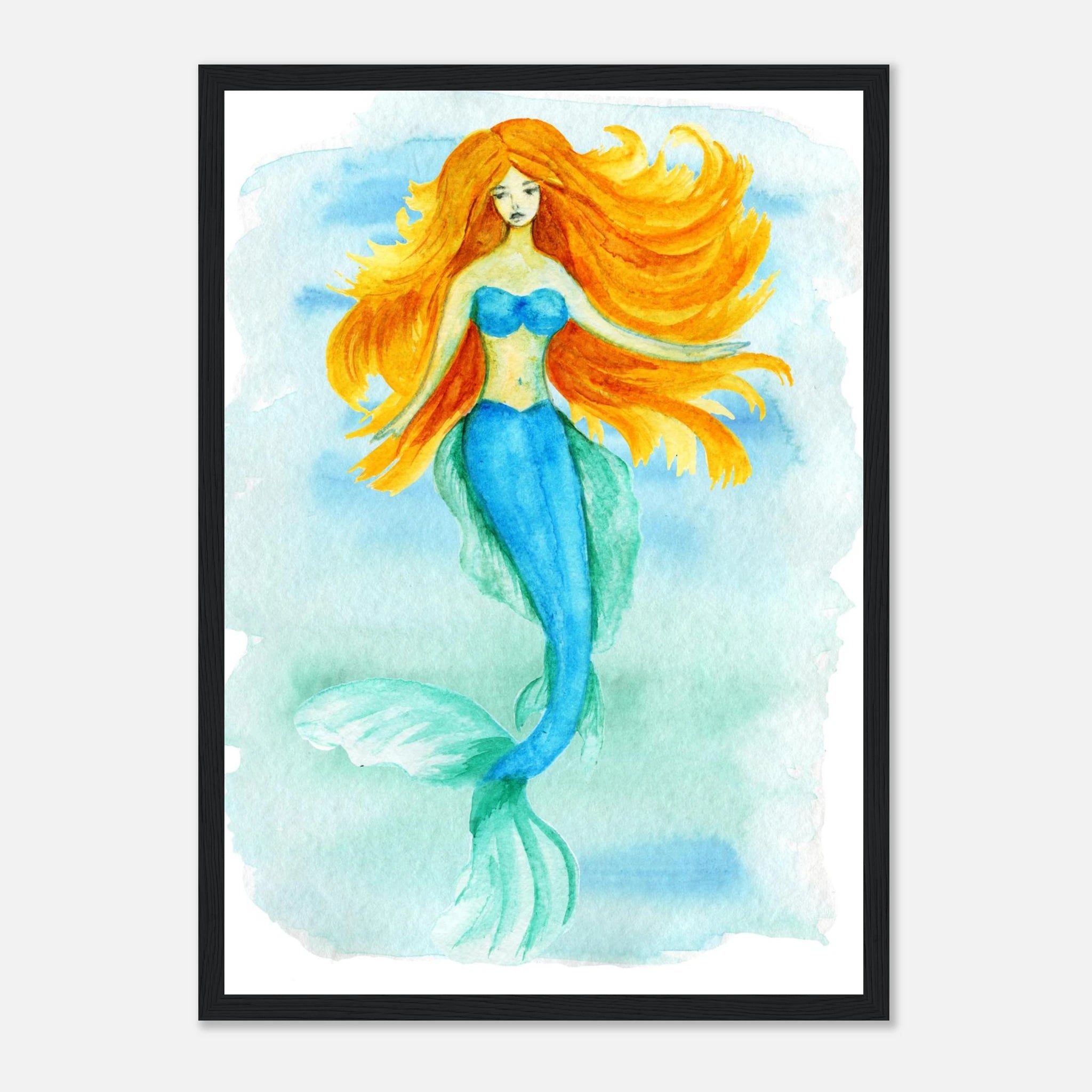 Black frame - Ocean Beauty – Mermaid Watercolour Art Print 🧜♀️🌊 - Play By Print