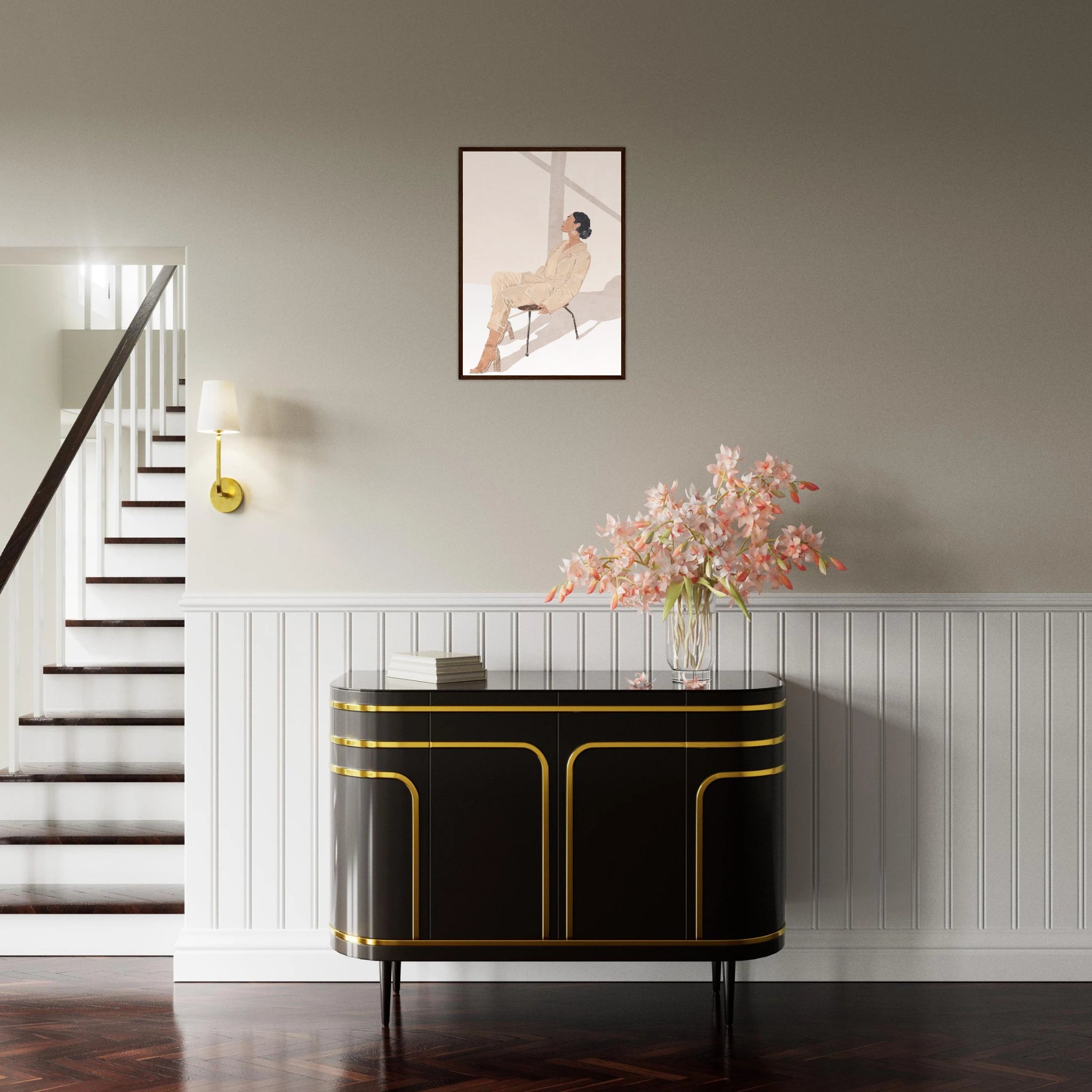 # all-groups - Sunlit Muse – Minimalist Woman in Beige Outfit Wall Art Print - Play By Print