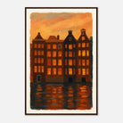 Dark wood frame 60x90 cm 24x36″ - Golden Reflections – Amsterdam Canal Houses at Sunset Wall Art Print - Play By Print