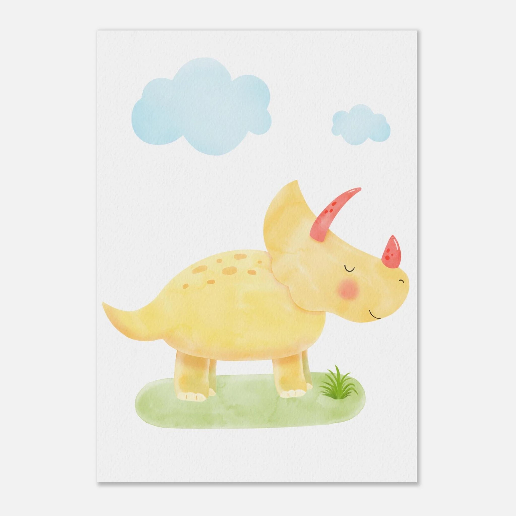Unframed - Yellow Dinosaur Nursery Print | Cute Triceratops Wall Art for Kids - Iris