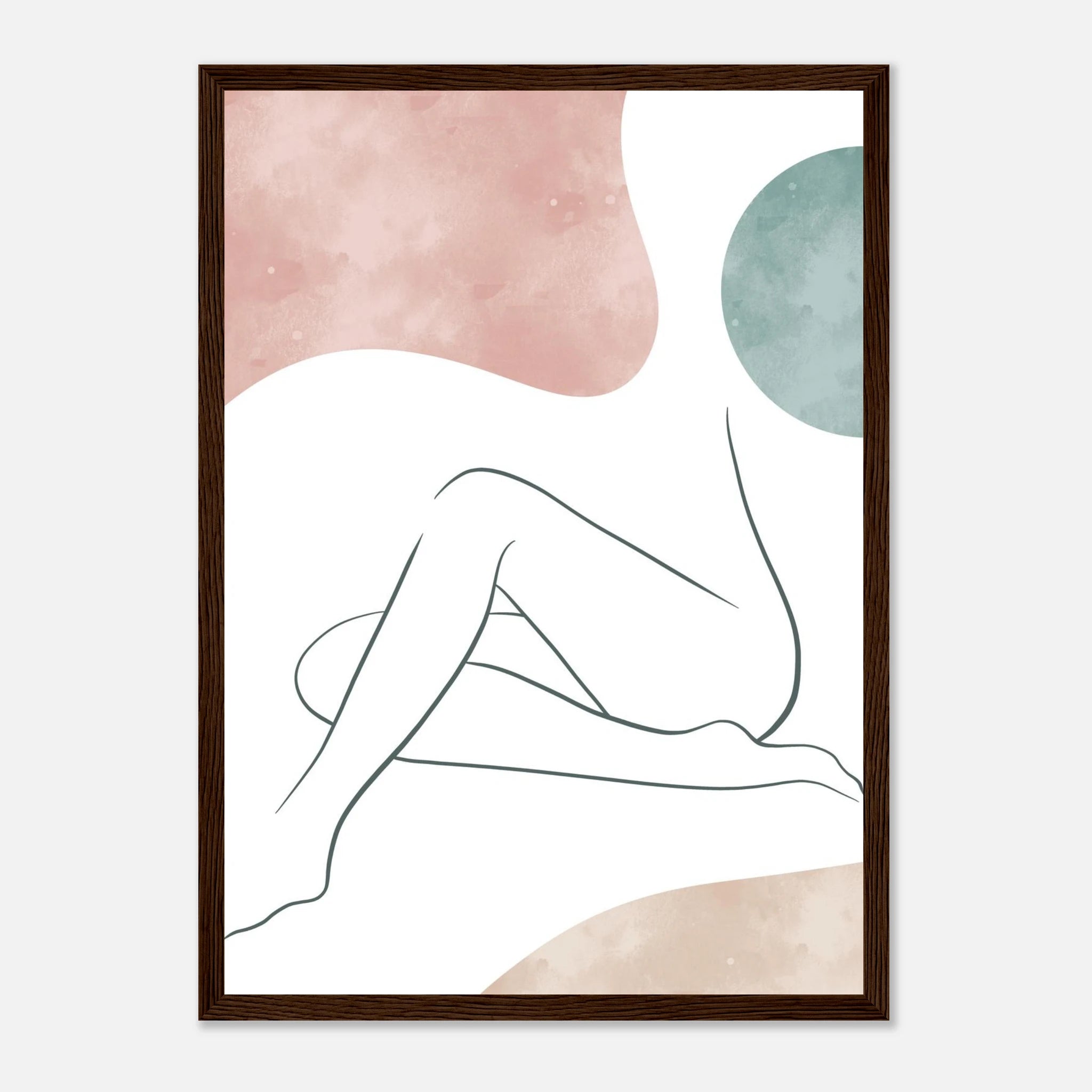 Dark wood frame - Boho Nude Line Art Print | Minimalist Female Silhouette with Earth Tones - Iris