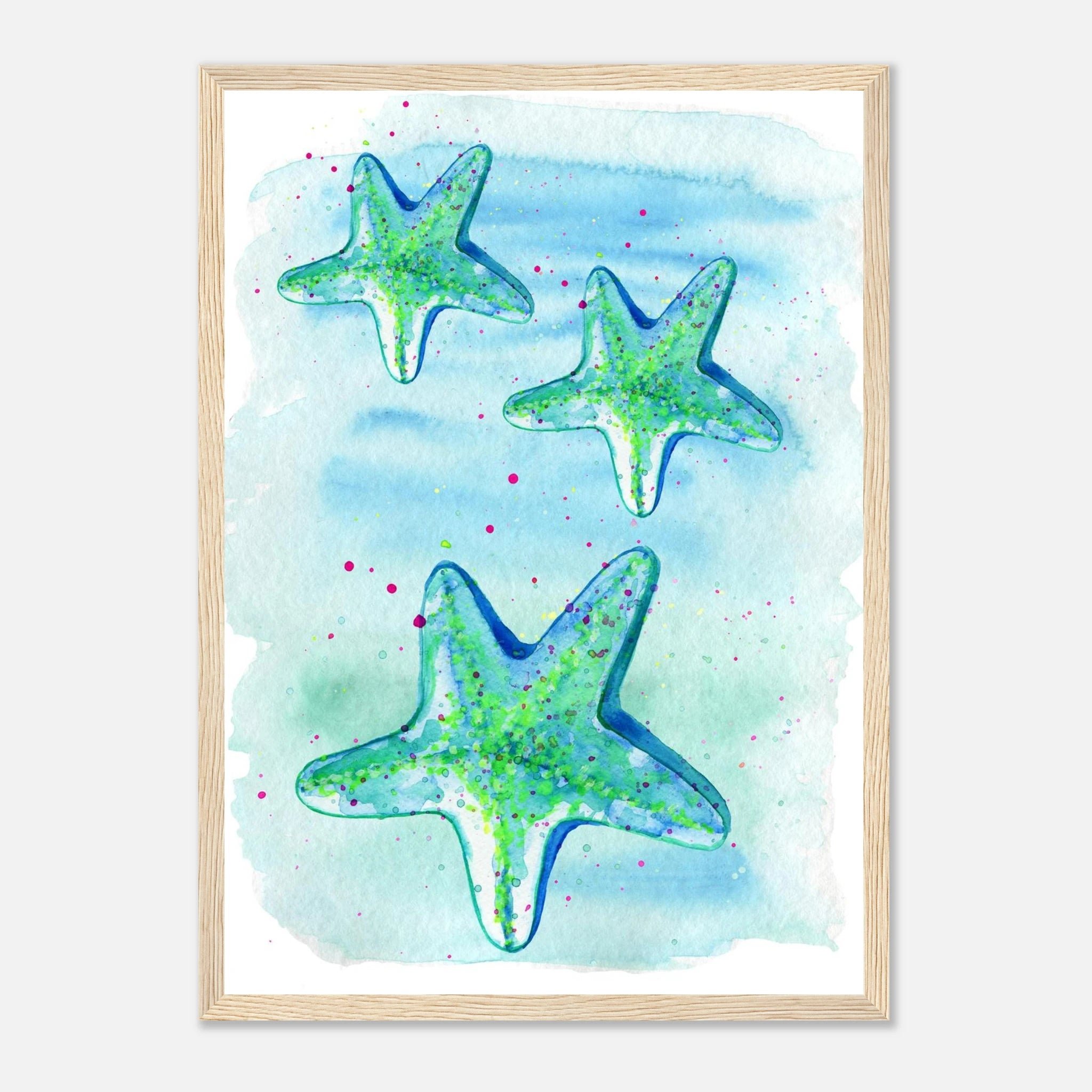 Wood frame A3 (29.7 x 42 cm) - Tide Treasures – Watercolour Starfish Art Print 🌟🩵 - Play By Print