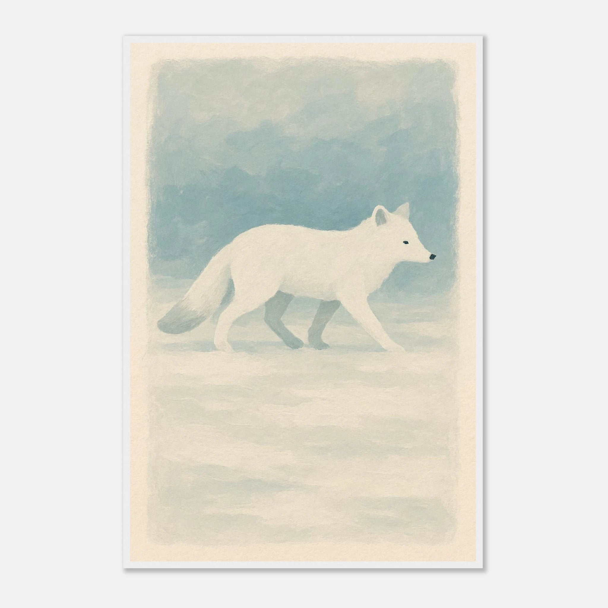 White frame 60x90 cm 24x36″ - Silent Steps – Arctic Fox in Snow Wall Art Print - Play By Print