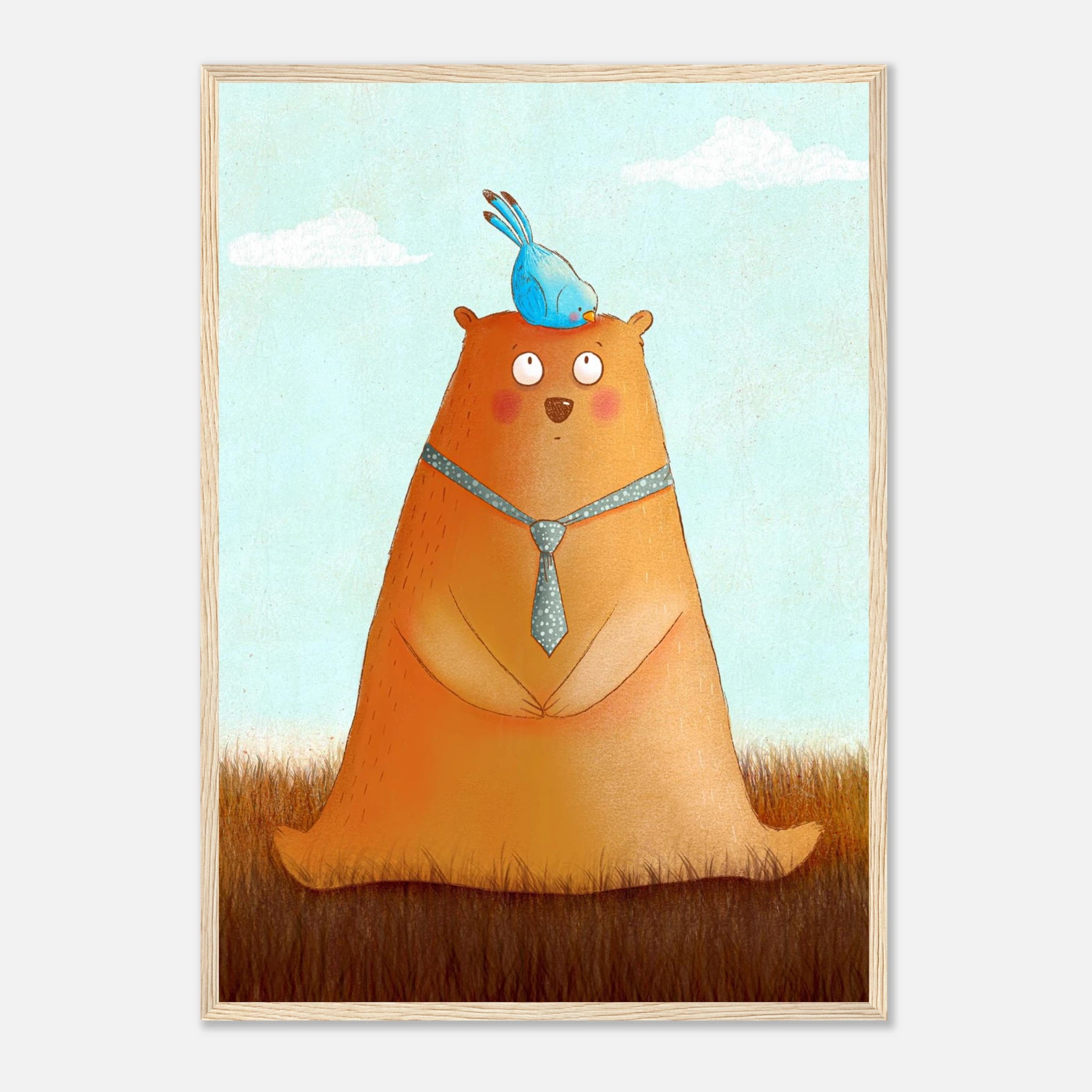 Wood frame A2 (42 x 59.4 cm) - Bear and Bird Nursery Print | Whimsical Animal Wall Art for Kids’ Rooms - Iris