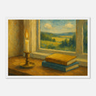 White frame A3 (29.7 x 42 cm) - “Golden Light & Quiet Pages” | Candlelit Window Still Life - Play By Print
