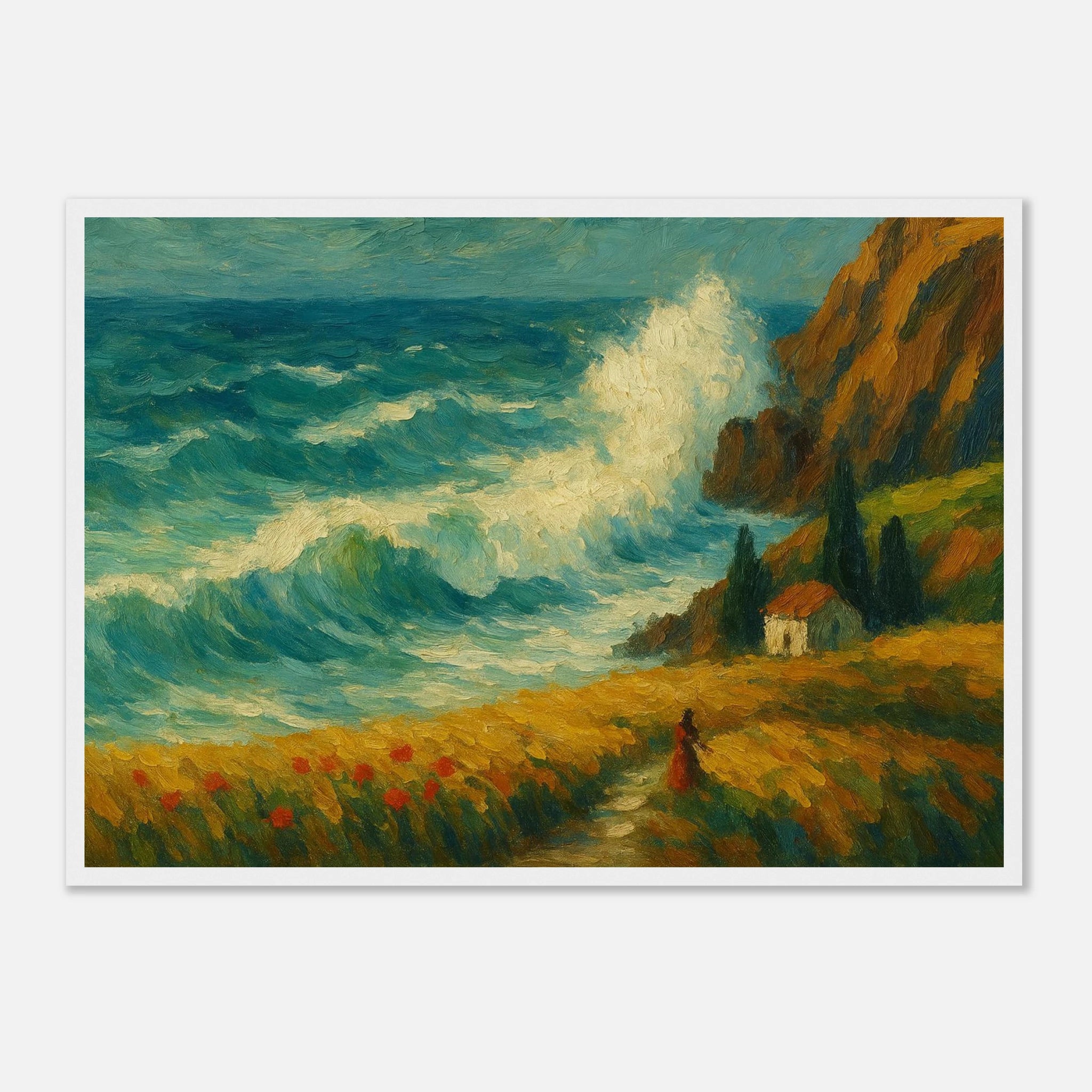 White frame A2 (42 x 59.4 cm) - “Wild Coast” | Dramatic Ocean Wave Painting - Play By Print