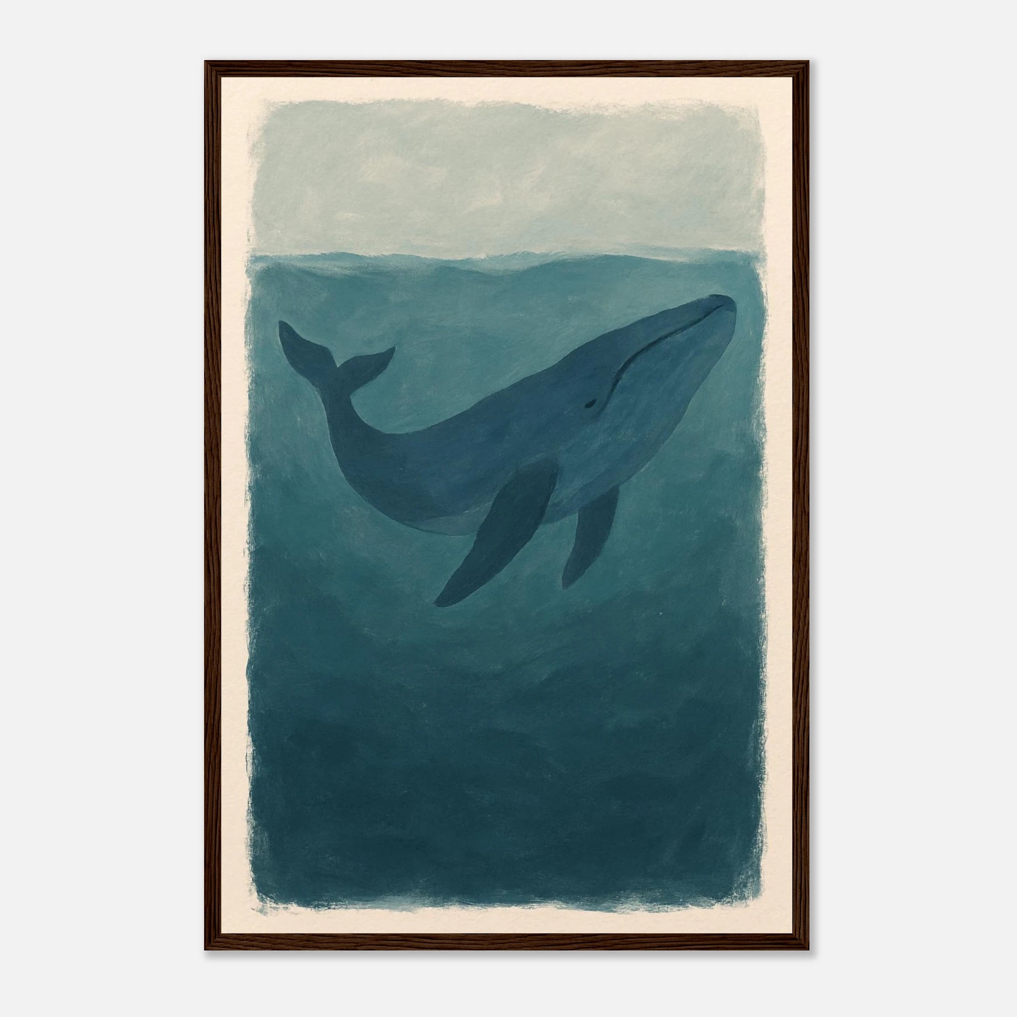 Dark wood frame 40x60 cm 16x24″ - Blue Whale – Gouache-Style Art Print - Play By Print