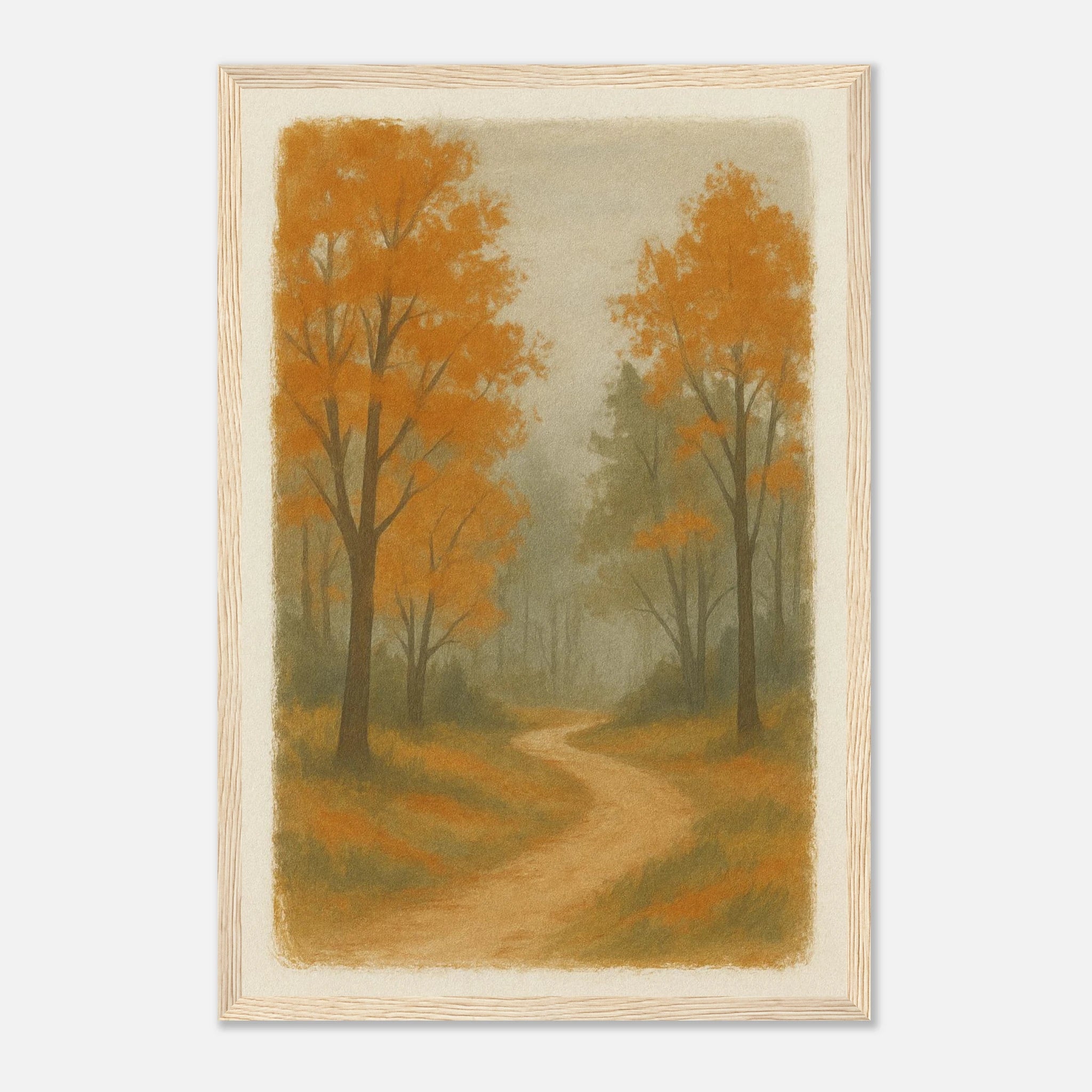 Wood frame 30x45 cm 12x18″ - Whispering Path – Misty Autumn Forest Wall Art Print - Play By Print
