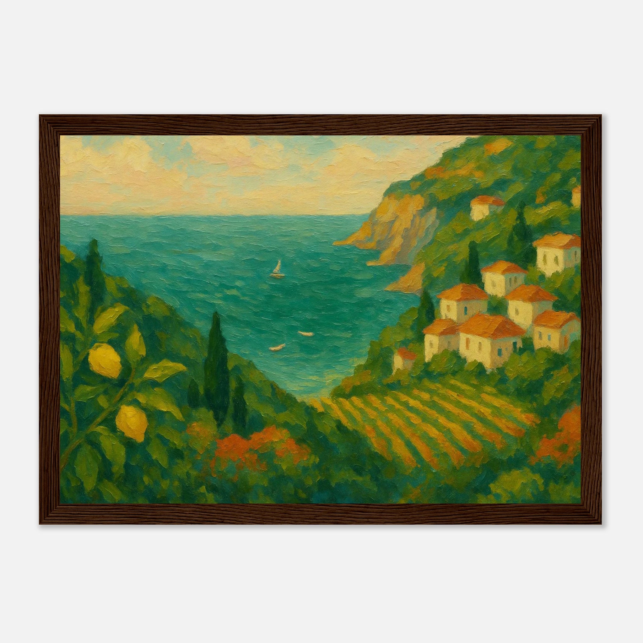 Dark wood frame 21x29.7 cm 8x12" - “Lemon Coast Daydream” | Amalfi-Inspired Coastal - Play By Print