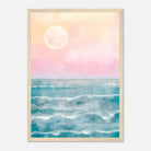 Wood frame - Cotton Candy Horizon – Serene Ocean Sunrise Watercolour Print - Daisy