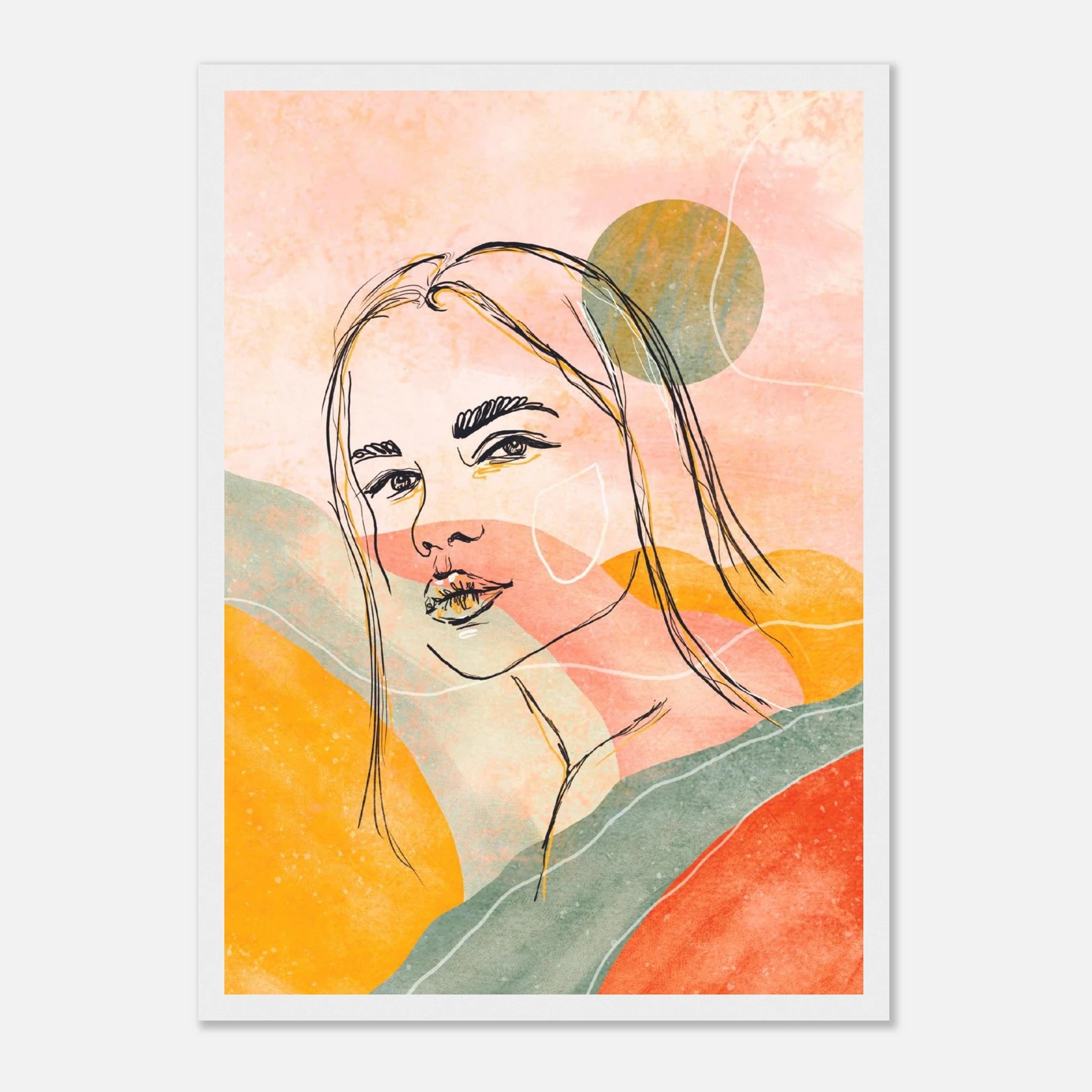 White frame - Sunset Muse – Abstract Female Portrait Wall Art - Daisy