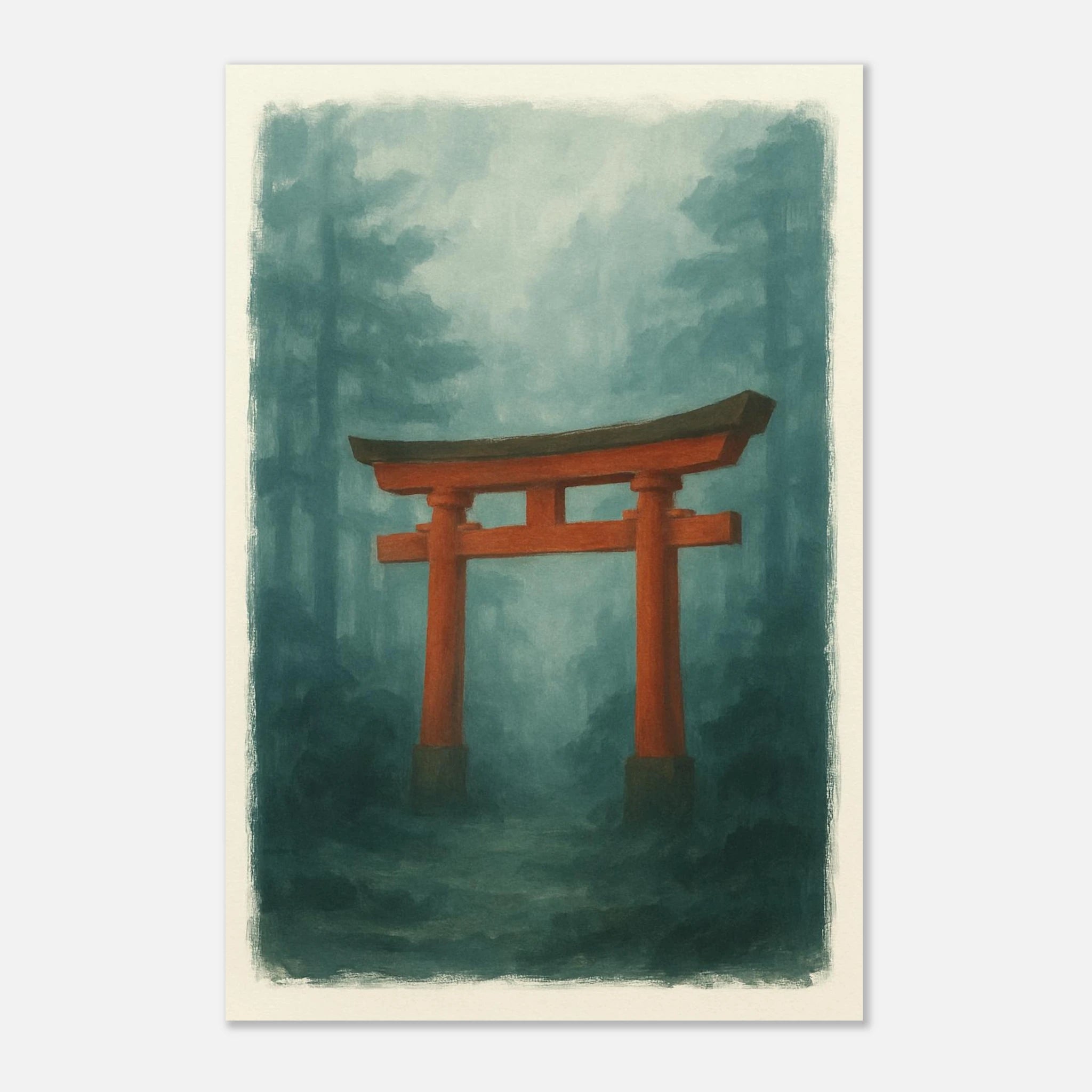 Unframed 30x45 cm 12x18″ - Torii Gate in Mist – Gouache Japanese Landscape Art Print - Play By Print