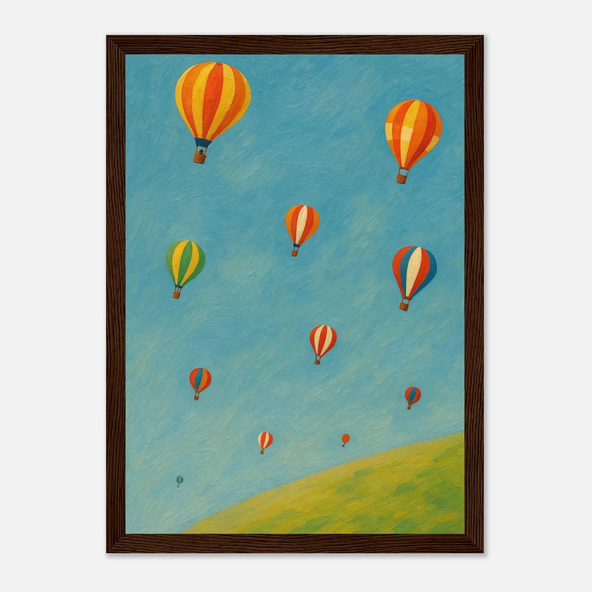 Dark wood frame A4 (21x29.7 cm 8x12") - Up and Away Hot Air Balloon Wall Art | Whimsical Nursery or Playroom Print - Play By Print