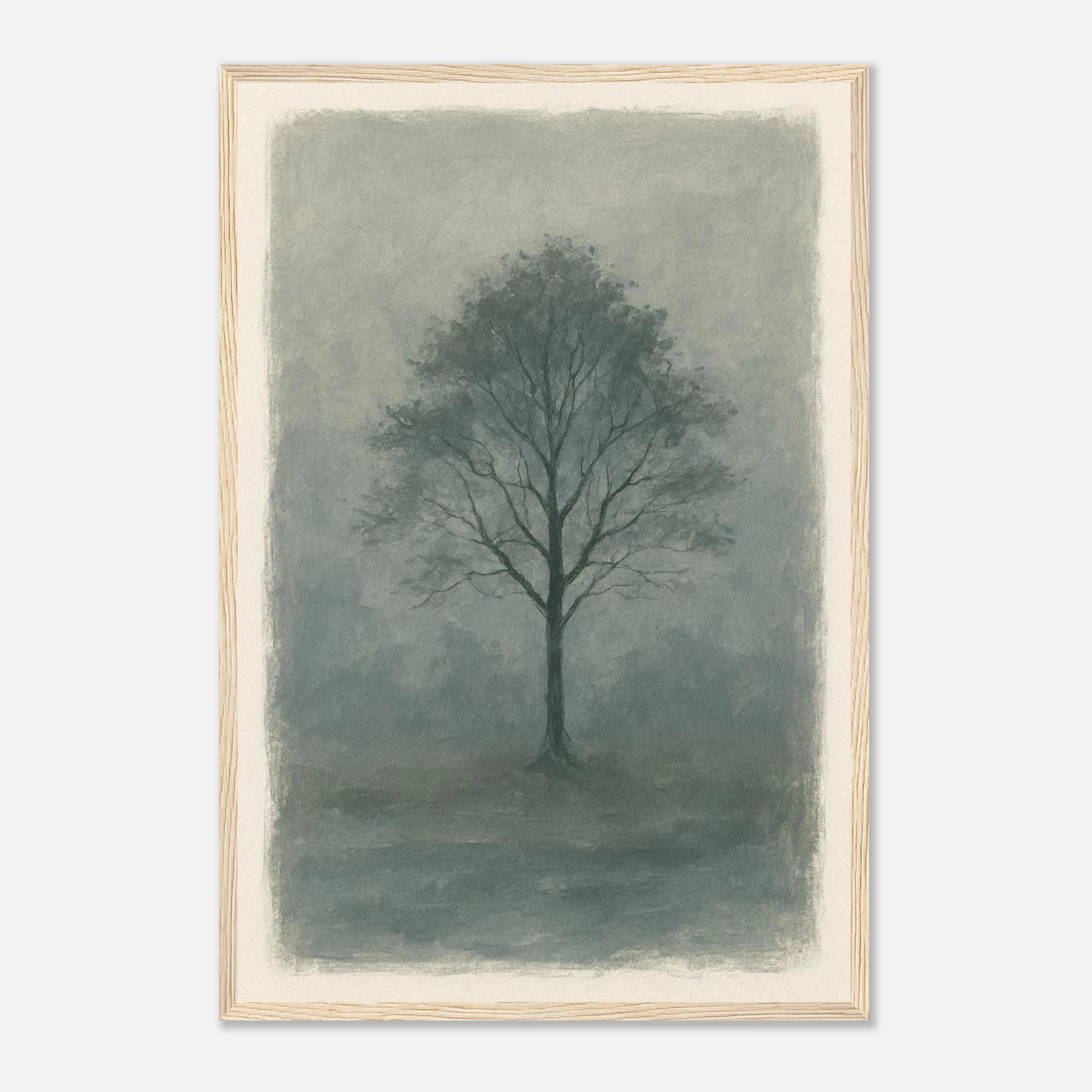 Wood frame 40x60 cm 16x24″ - Misty Monochrome Tree – Minimalist Landscape Art Print - Play By Print