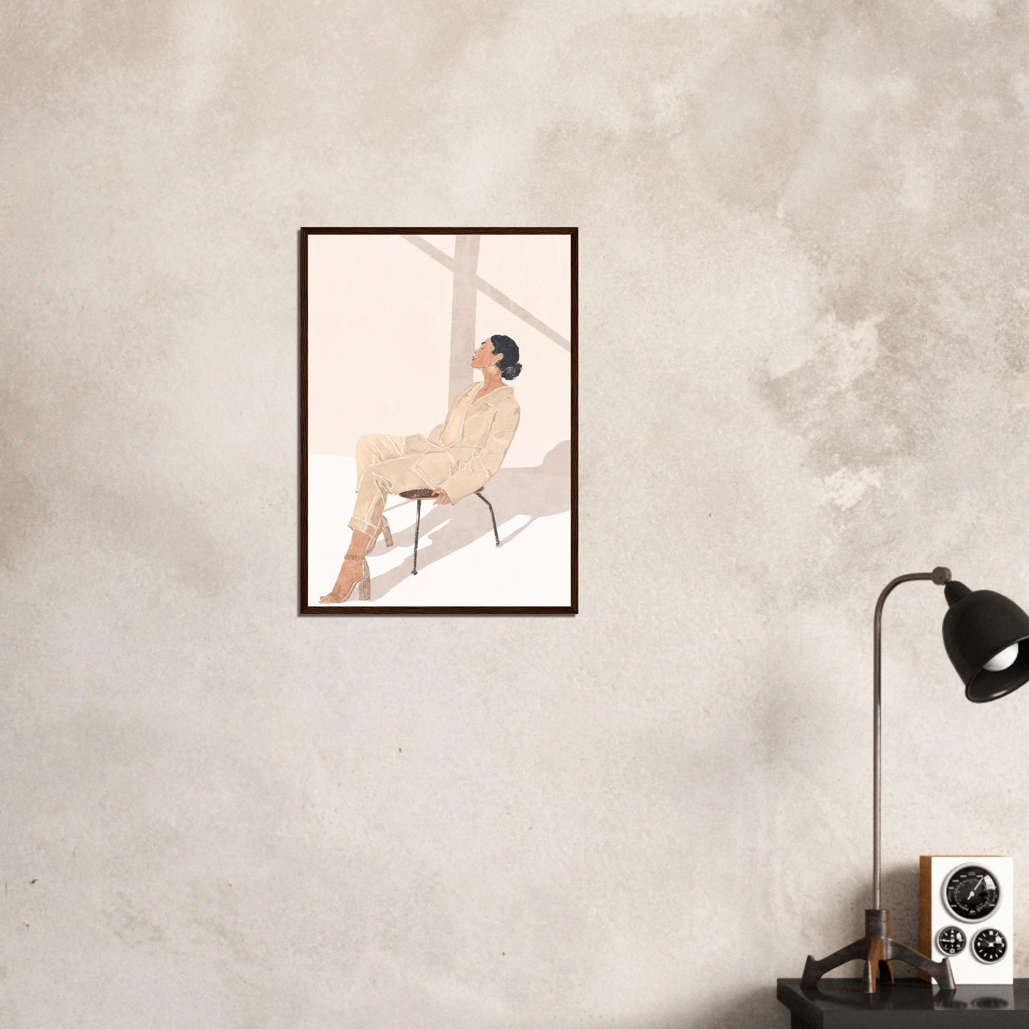 # all-groups - Sunlit Muse – Minimalist Woman in Beige Outfit Wall Art Print - Play By Print