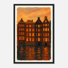 Black frame 30x45 cm 12x18″ - Golden Reflections – Amsterdam Canal Houses at Sunset Wall Art Print - Play By Print