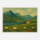 Wood frame A1 (59.4 x 84.1 cm) - Hillside Haze – Countryside Sheep & Cottage Wall Art Print - Play By Print
