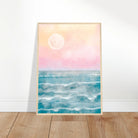 # all-groups - Cotton Candy Horizon – Serene Ocean Sunrise Watercolour Print - Daisy