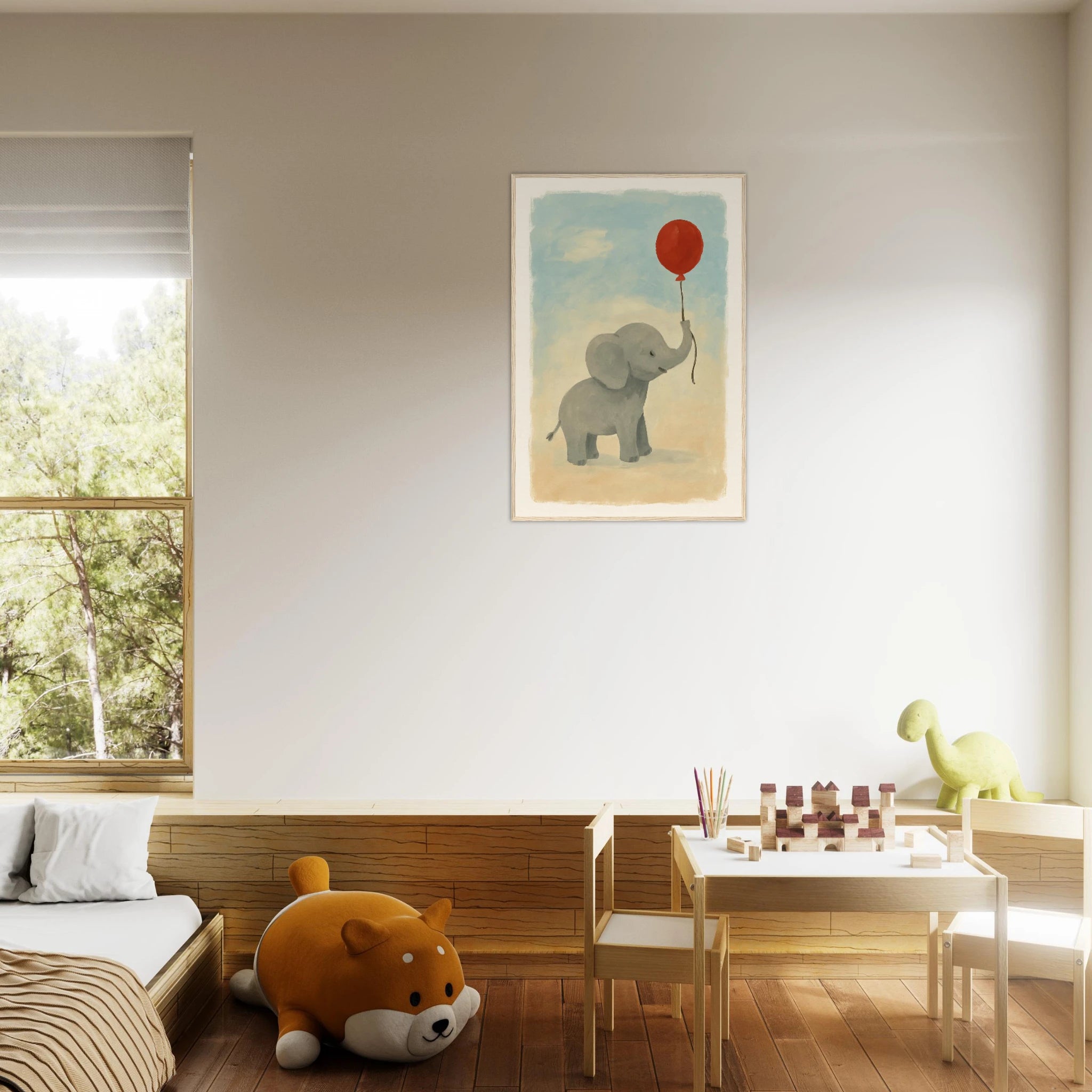 # all-groups - Baby Elephant with Balloon – Gouache Nursery Art Print - Play By Print