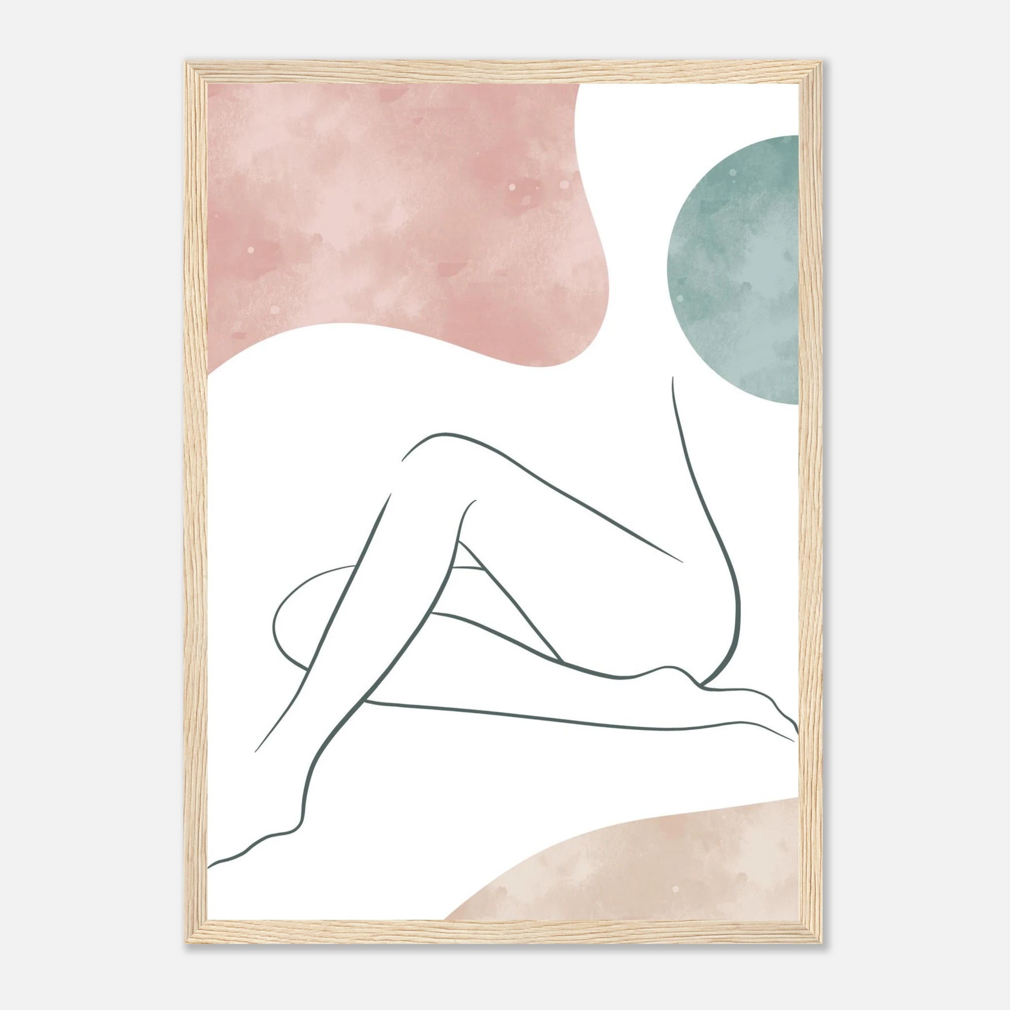 Wood frame - Boho Nude Line Art Print | Minimalist Female Silhouette with Earth Tones - Iris