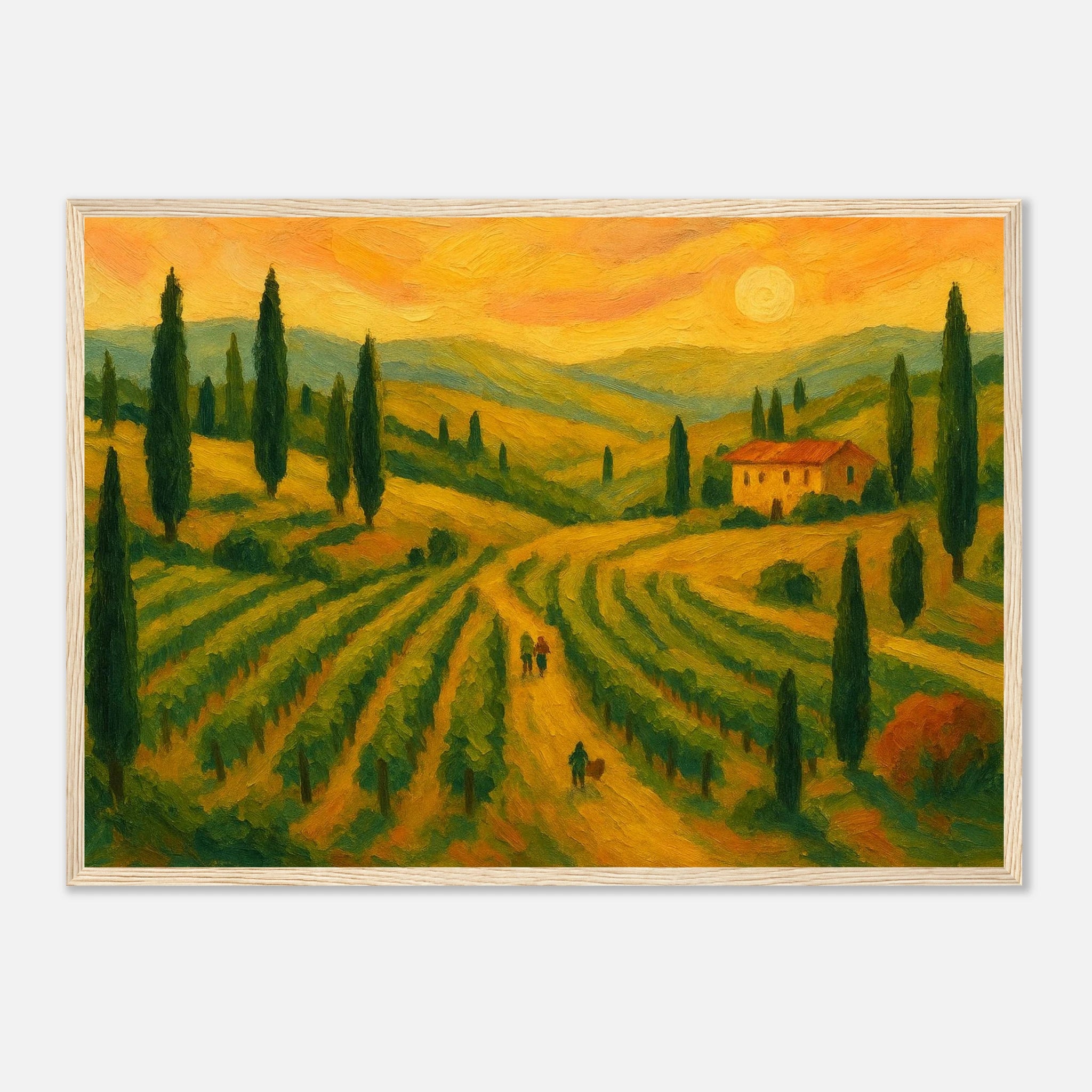 Wood frame A2 (42 x 59.4 cm) - “Sunset Over Tuscany” | Golden Vineyard Landscape - Play By Print