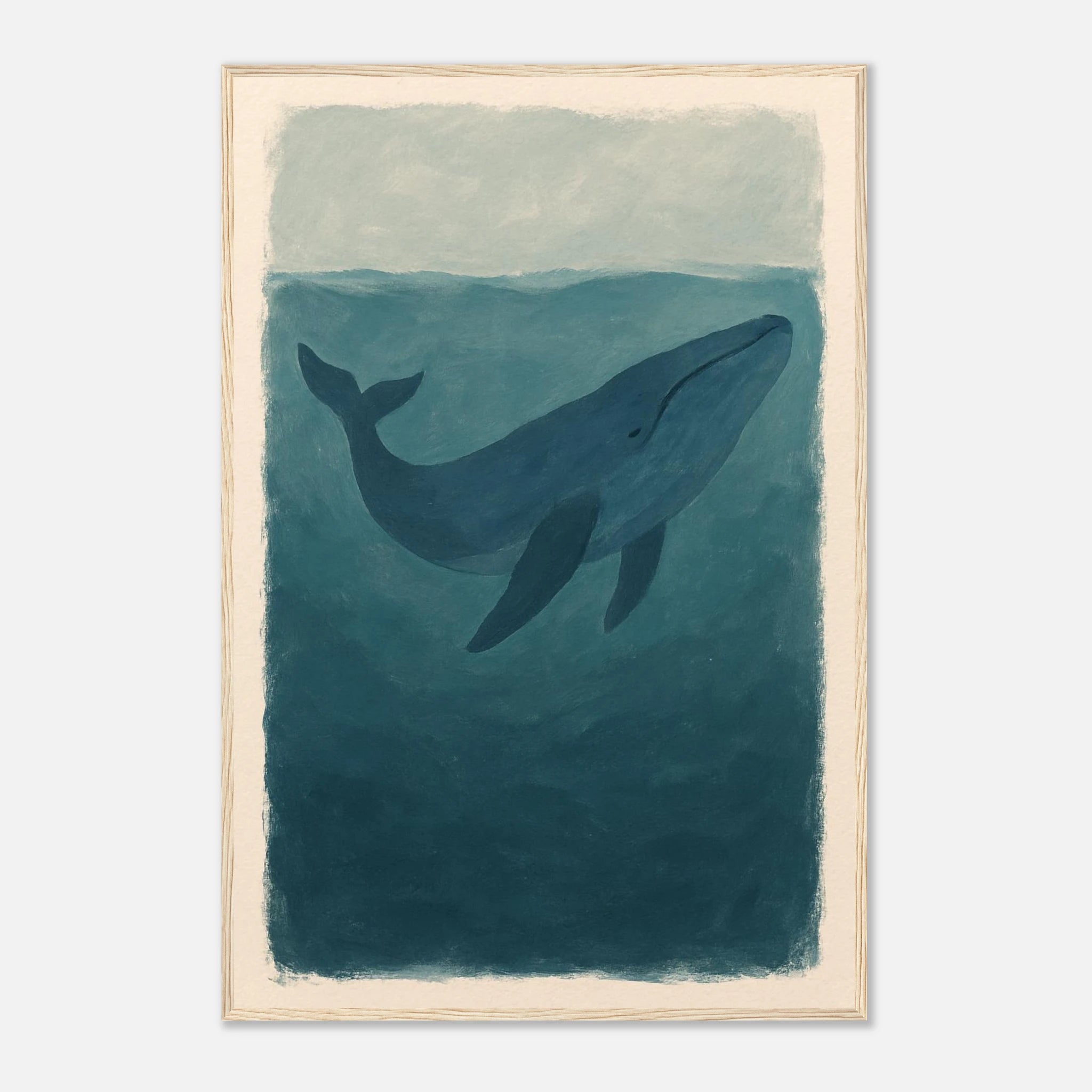 Wood frame 60x90 cm 24x36″ - Blue Whale – Gouache-Style Art Print - Play By Print