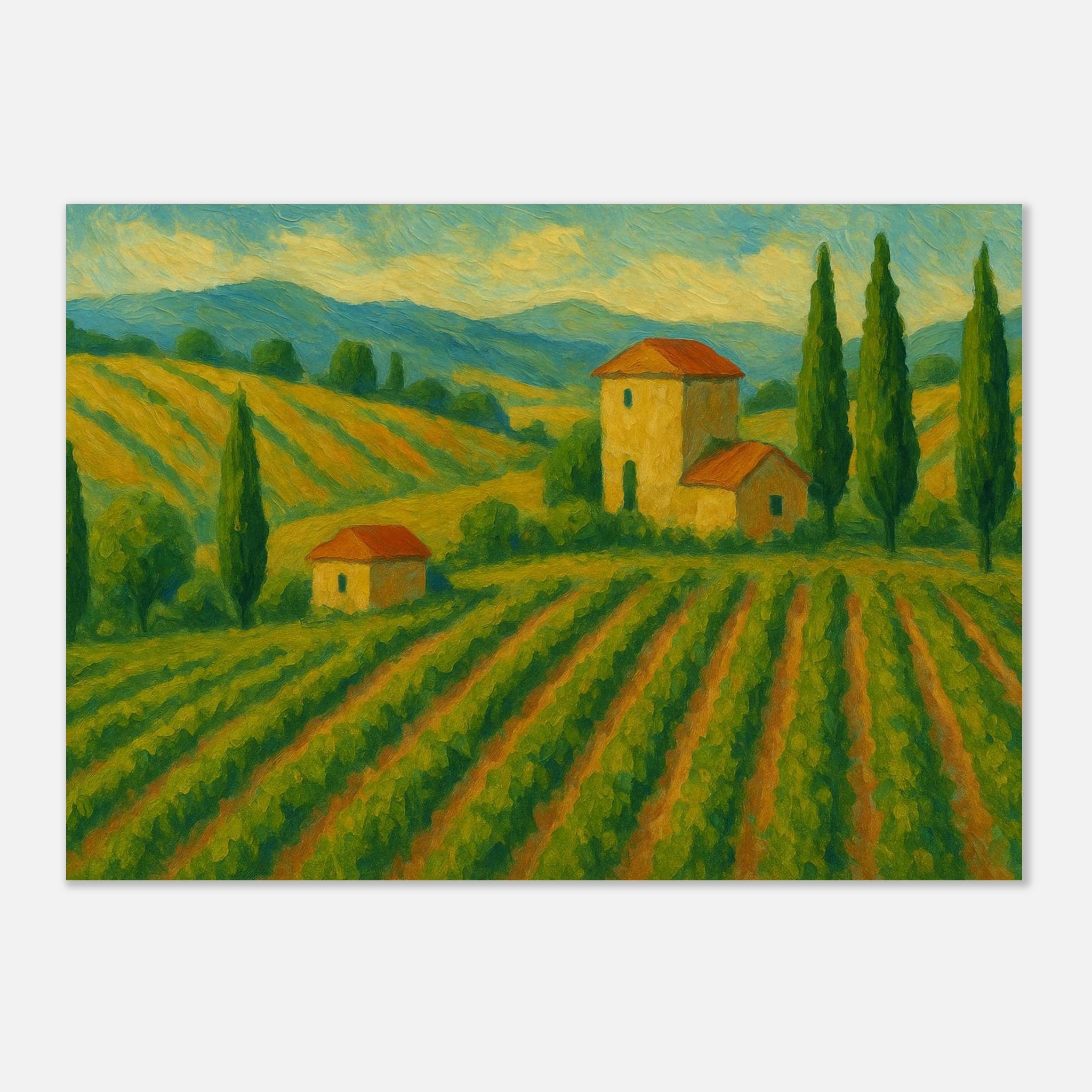 Unframed 21x29.7 cm 8x12" - Tuscan Serenity – Golden Vineyard Landscape Wall Art Print - Play By Print