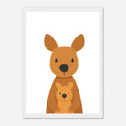 White frame - Kangaroo with Joey – Minimalist Australian Animal Art Print | Nursery or Nature-Themed Poster - Play By Print