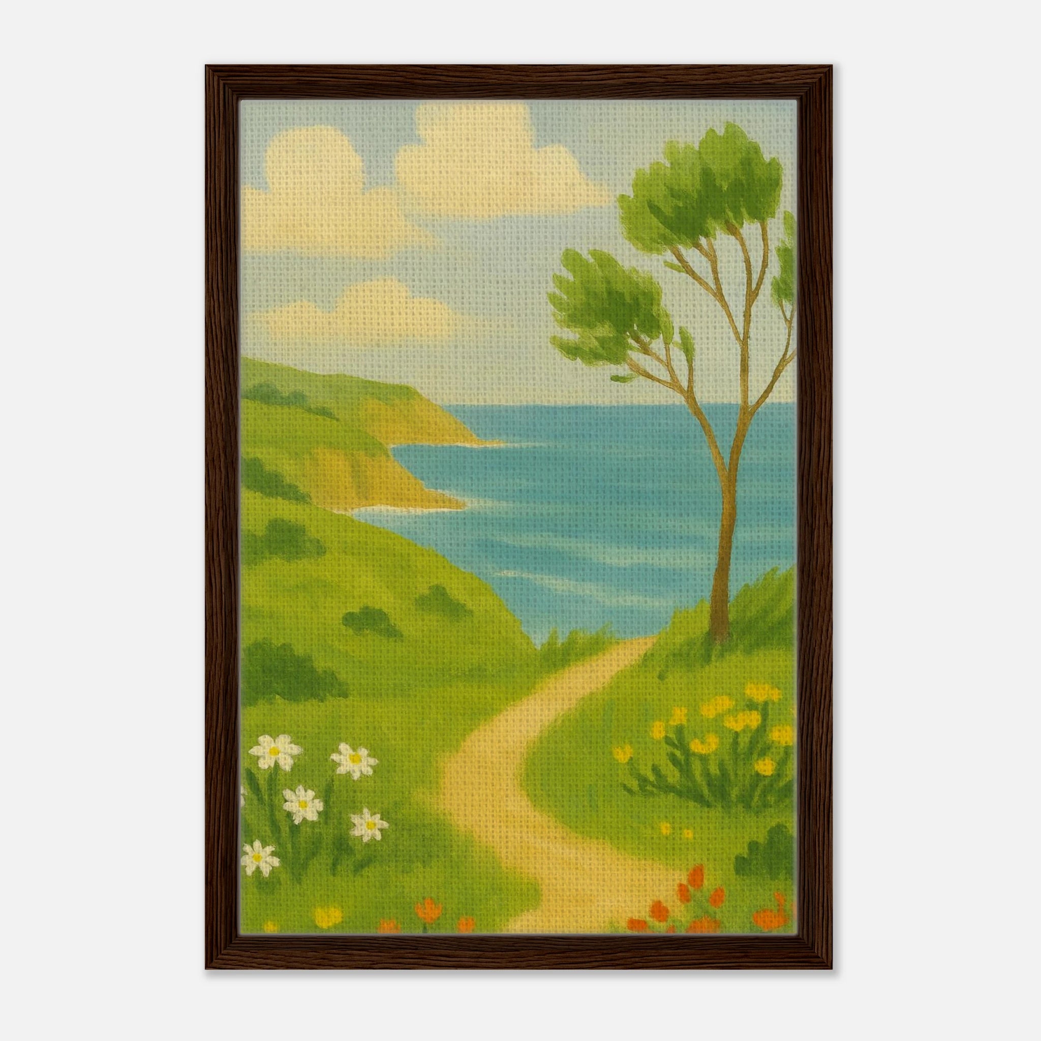 Dark wood frame 40x60 cm 16x24″ - Windy Coastal Walking Path Canvas Wall Art - Play By Print