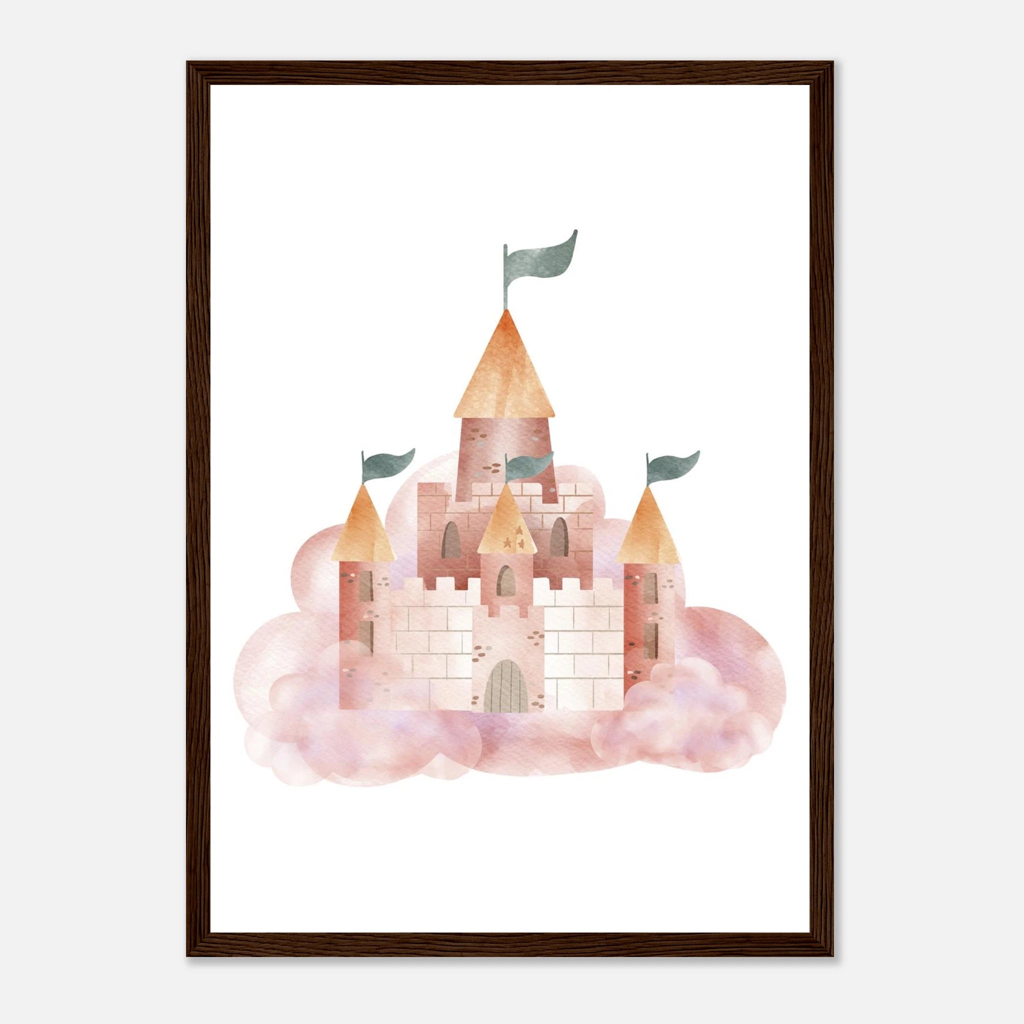 Dark wood frame - Watercolour Princess Castle Wall Art - Olga
