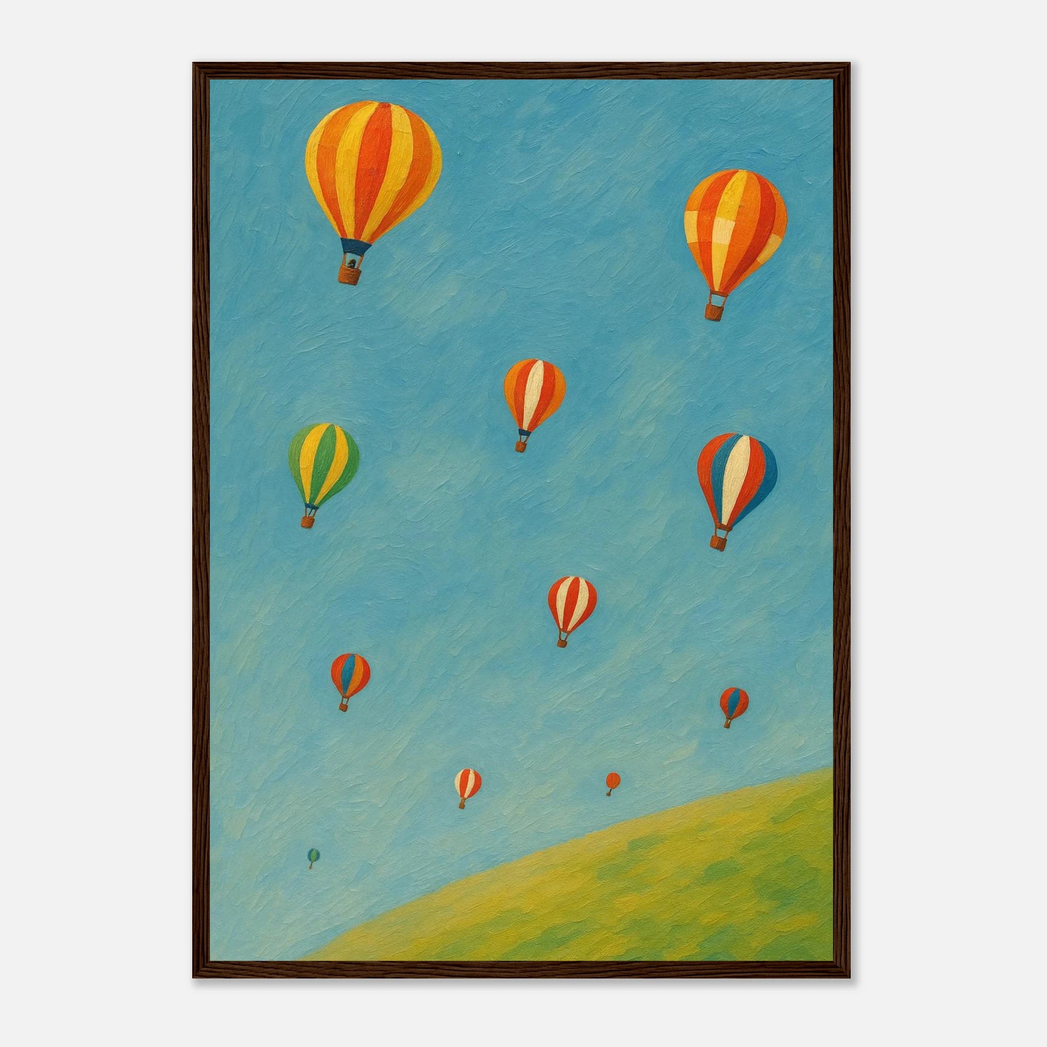 Dark wood frame A2 (42 x 59.4 cm) - Up and Away Hot Air Balloon Wall Art | Whimsical Nursery or Playroom Print - Play By Print