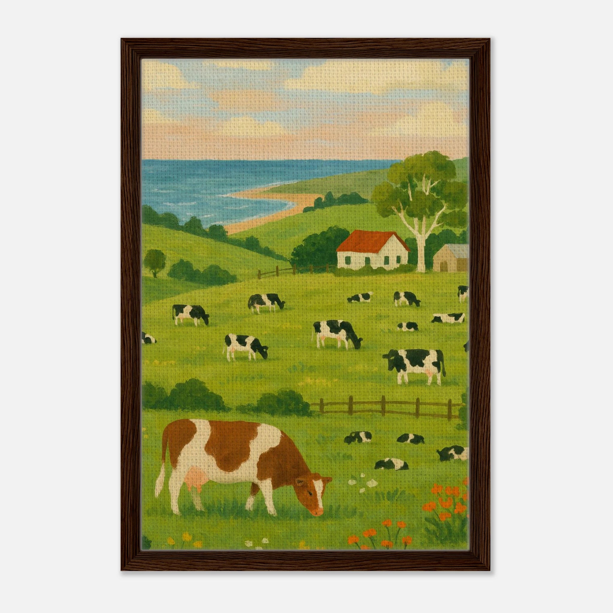 Dark wood frame 40x60 cm 16x24″ - Coastal Dairy Farm – Country Landscape Canvas Wall Art - Play By Print