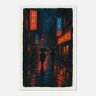 White frame 60x90 cm 24x36″ - City Shadows – Rainy Night in Tokyo Neon Alley Print - Play By Print