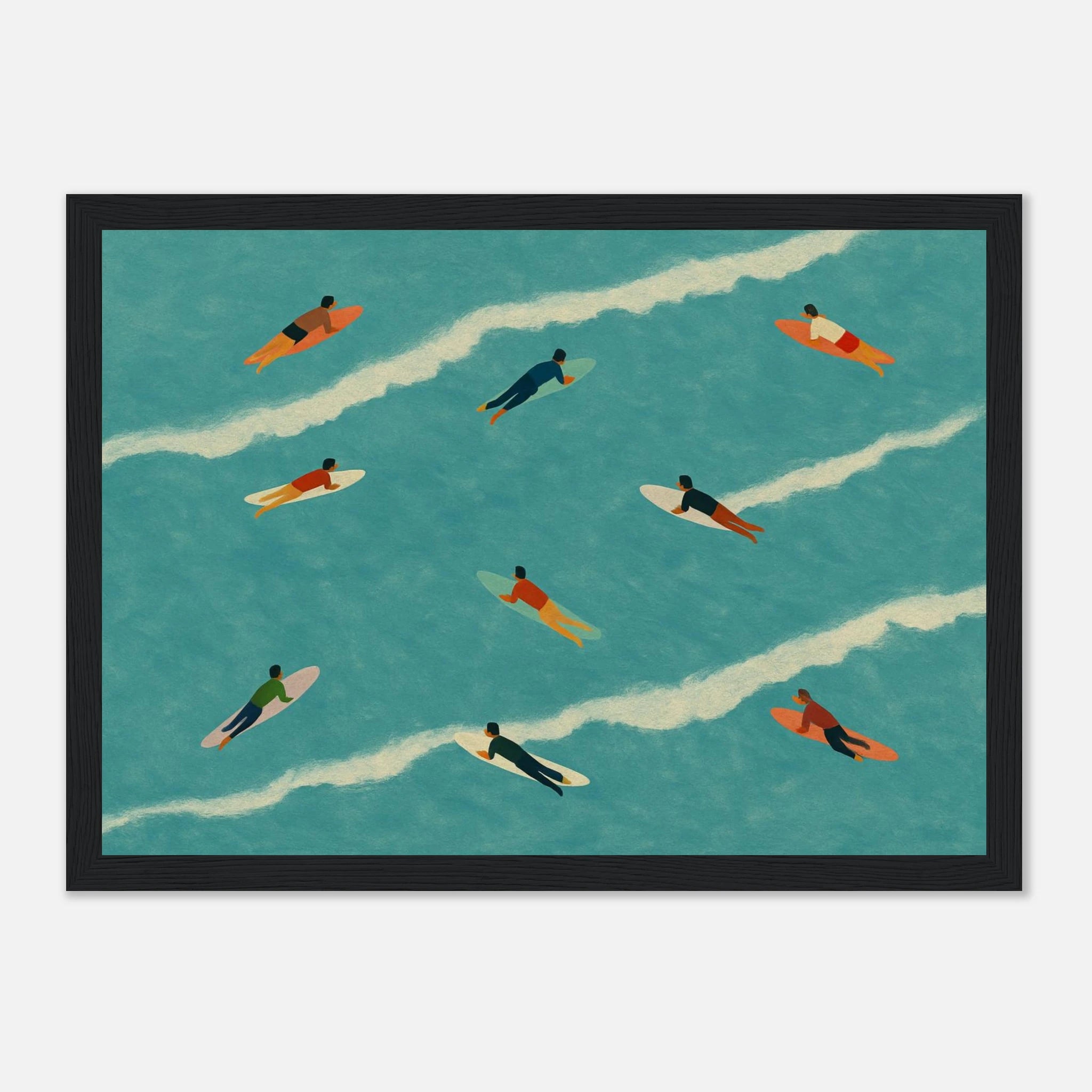 Black frame 21x29.7 cm 8x12" - “The Paddle Out” Print | Retro Surfer Wall Art - Play By Print