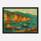 Black frame 21x29.7 cm 8x12" - Harbour Harmony – Mediterranean Village Wall Art Print - Play By Print