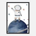 Black frame - Watercolour Astronaut Standing on Planet Wall Art - Olga