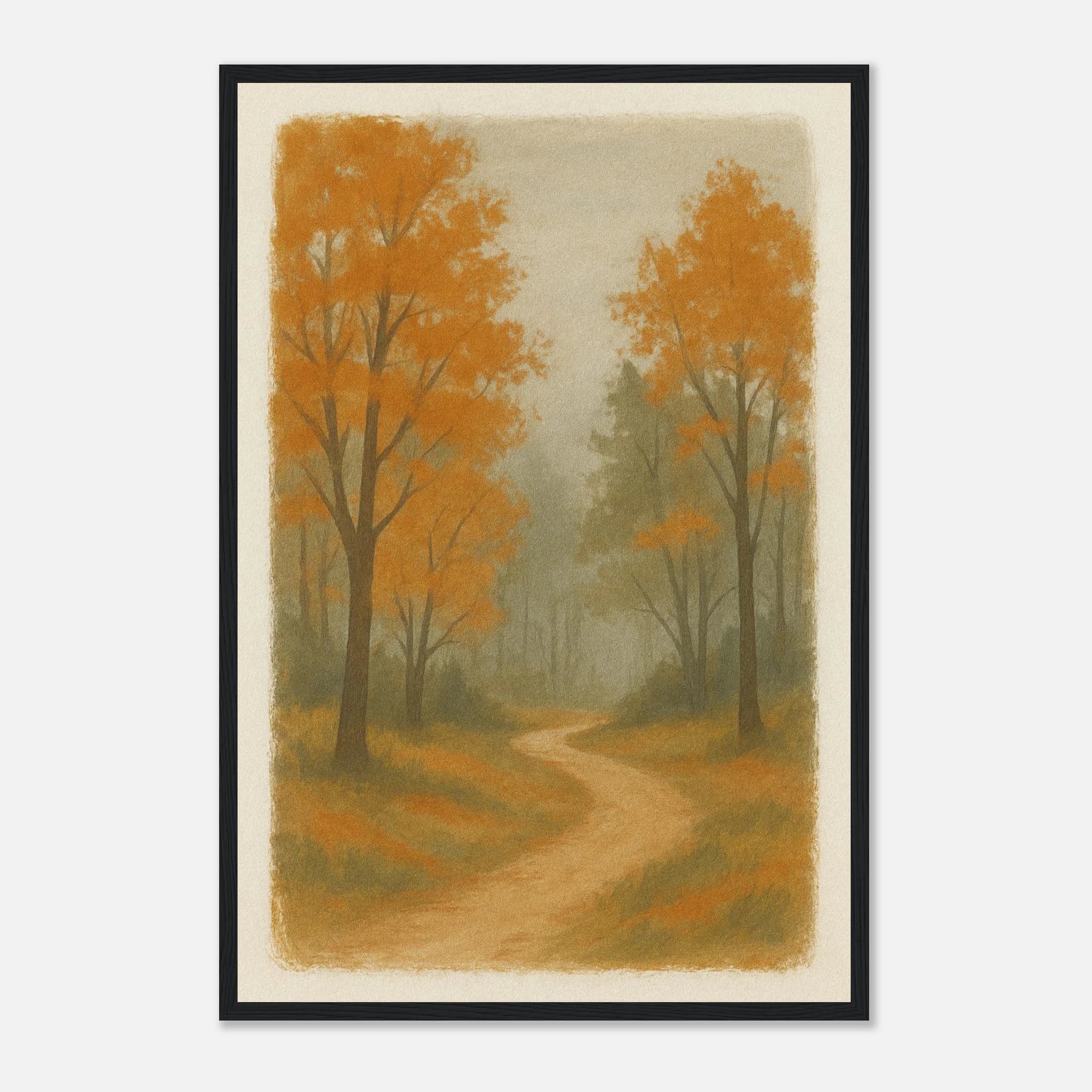 Black frame 40x60 cm 16x24″ - Whispering Path – Misty Autumn Forest Wall Art Print - Play By Print