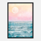 Black frame - Cotton Candy Horizon – Serene Ocean Sunrise Watercolour Print - Daisy