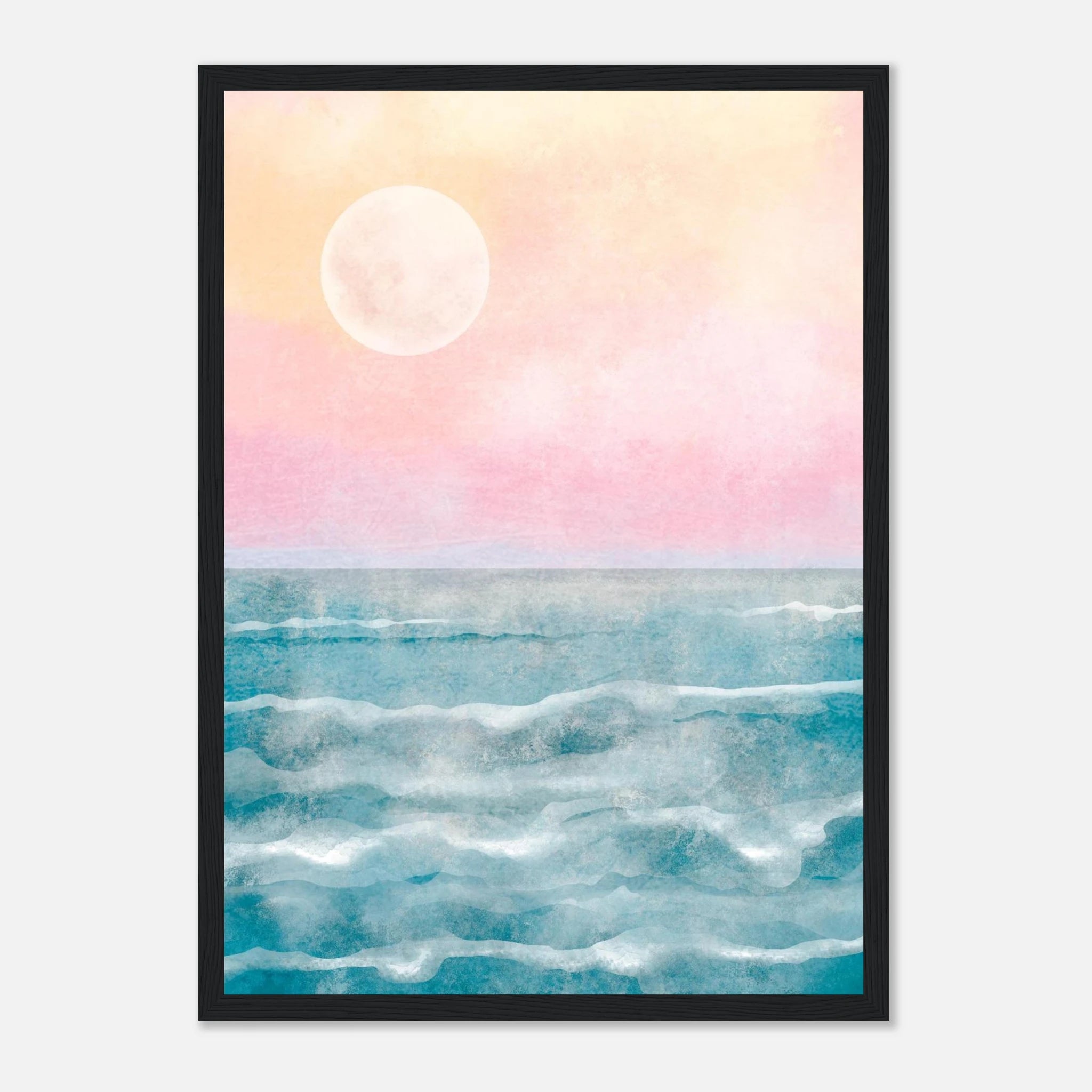 Black frame - Cotton Candy Horizon – Serene Ocean Sunrise Watercolour Print - Daisy