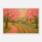White frame A2 (42 x 59.4 cm) - Spring Cherry Blossom Lane – Pink Blossoms by the River Art Print - Play By Print
